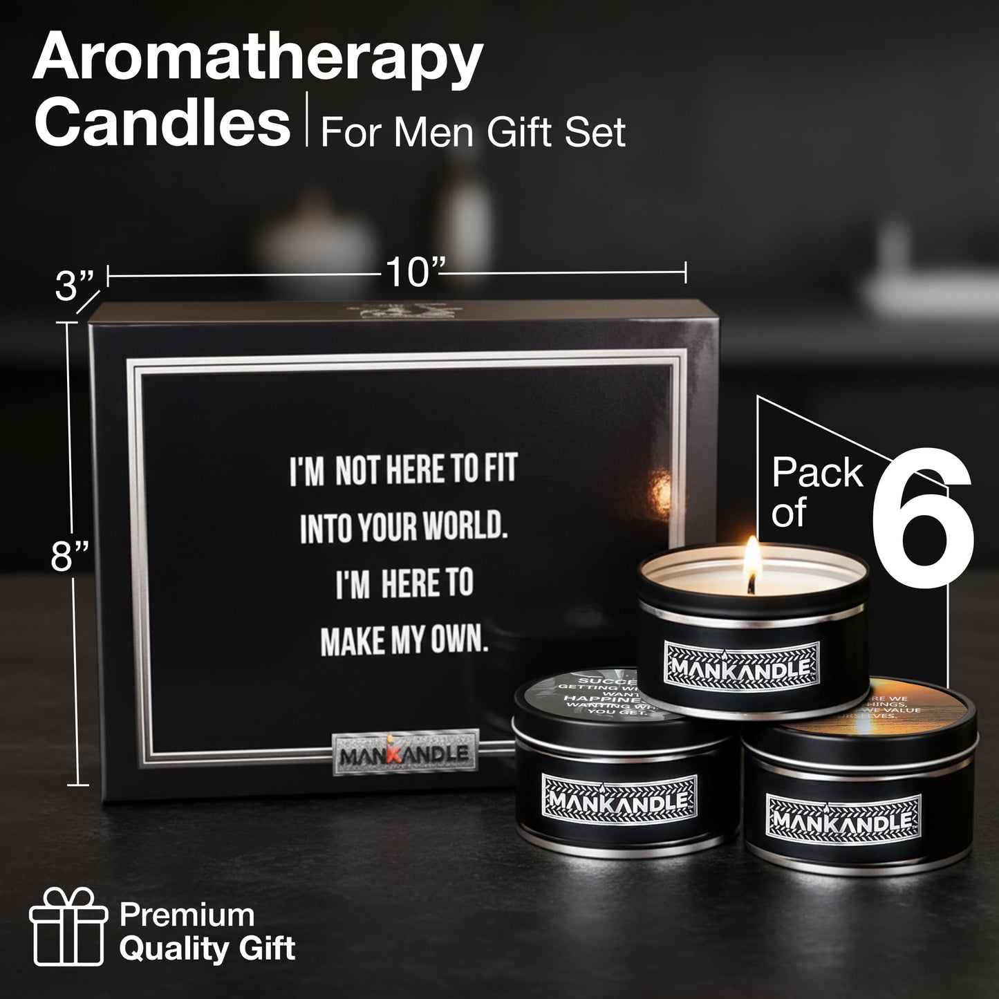 Majestic Zen Premium Scented Candles Gift Set for Men | 6-Pack Soy Wax Candles with Relaxing Masculine Scents | Inspirational Candle Gift for Him | Stress Relief Aromatherapy Candle Set