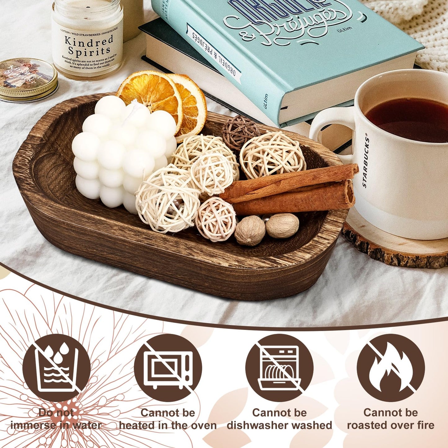badashun 5 Pack Wooden Dough Bowls,Dough Bowls for Candle with Fire-resistant Coating,Rustic Paulownia Wood Bowl,Kitchen Table Home Bathrooms Farmhouse Decoration (9.5 x 5.5 x 1.6 Inch,Brown) (5)