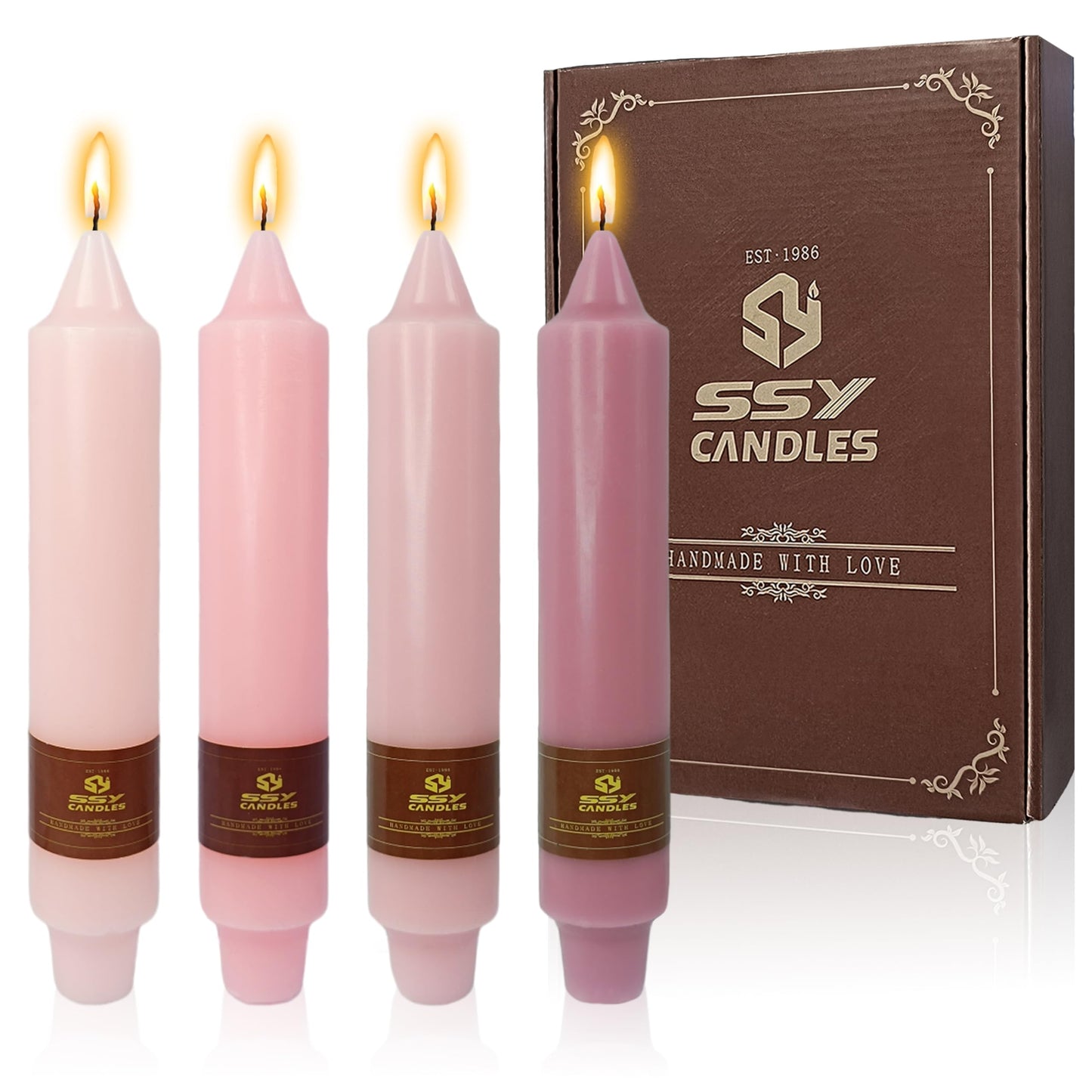 7 Inch Gradient Pink Taper Candle Set of 4 Unscented Candles Sticks Smokeless Short Tapered Candles for Home Party Wedding Decoration Valentine's Day Anniversary & All Special Occasions