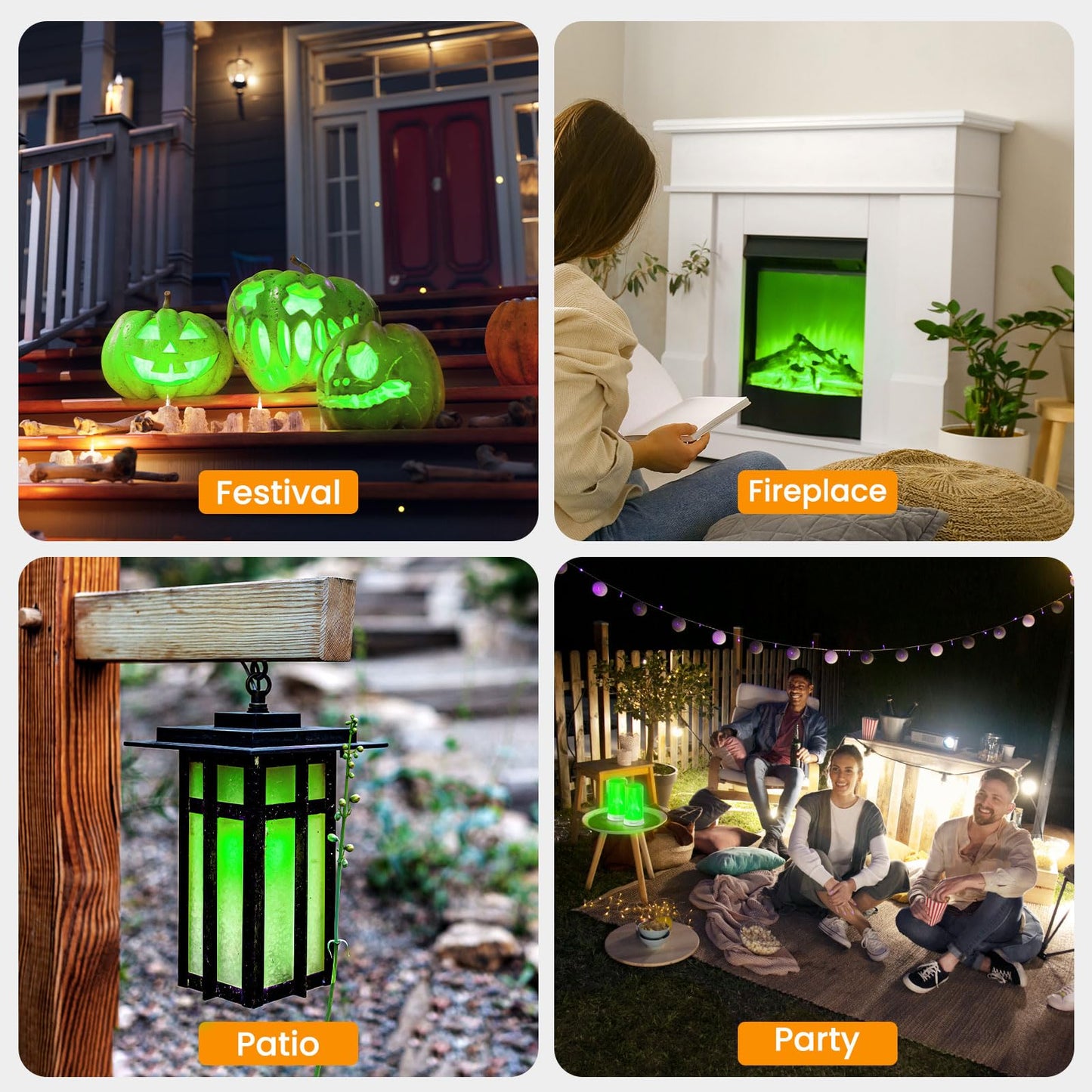 【Upgraded】 LED Flame Lights with Remote & Timer, 4-Mode Rechargeable Battery Operated Flameless Candles, Waterproof Pillar Flickering Lanterns for Room Patio Wedding Christmas Home Decor, Green