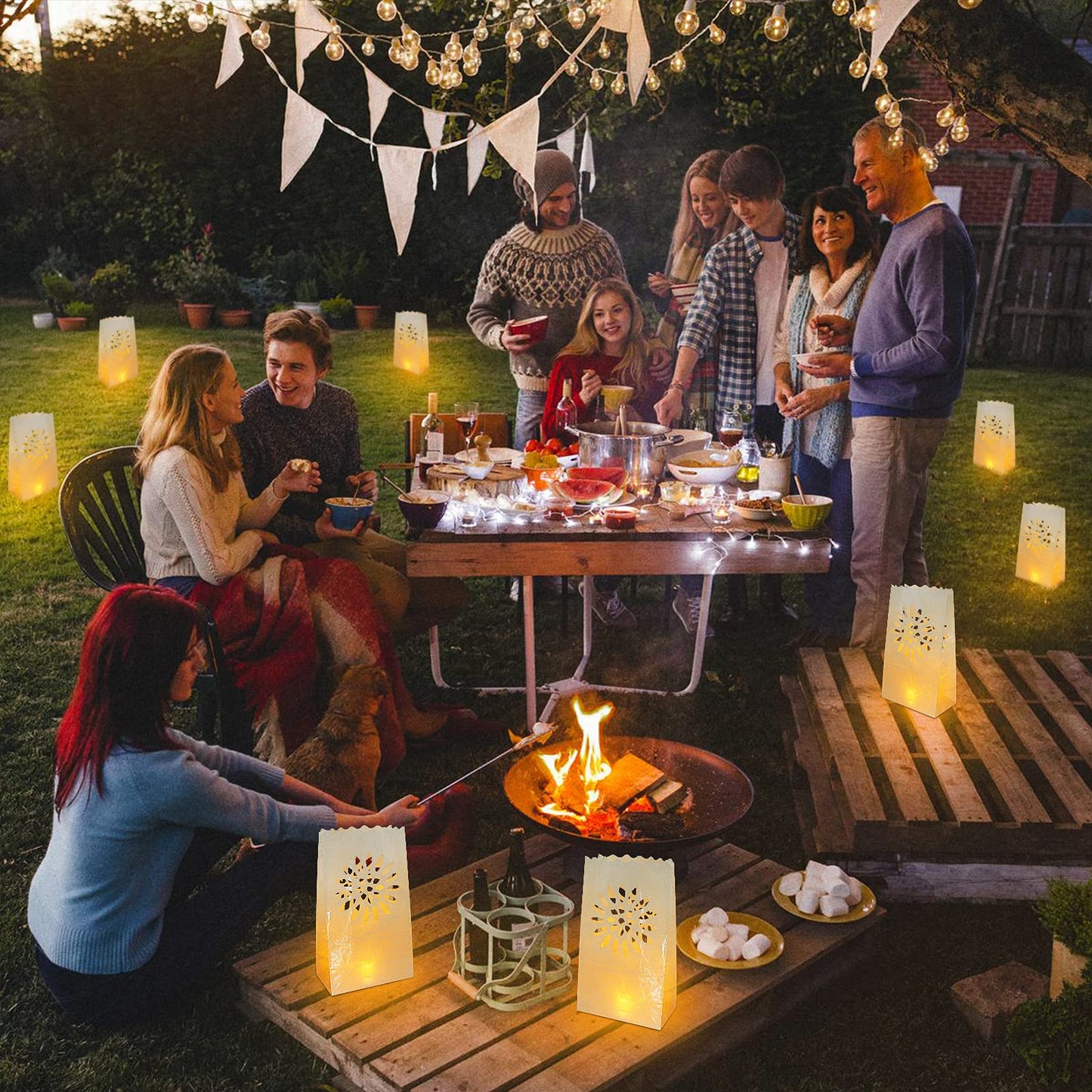 AceList 30PCS Luminary Bags with 30 PCS Flameless Candles Tea Lights for Wedding, Birthday, Party, Christmas Decorations(Sunflower)