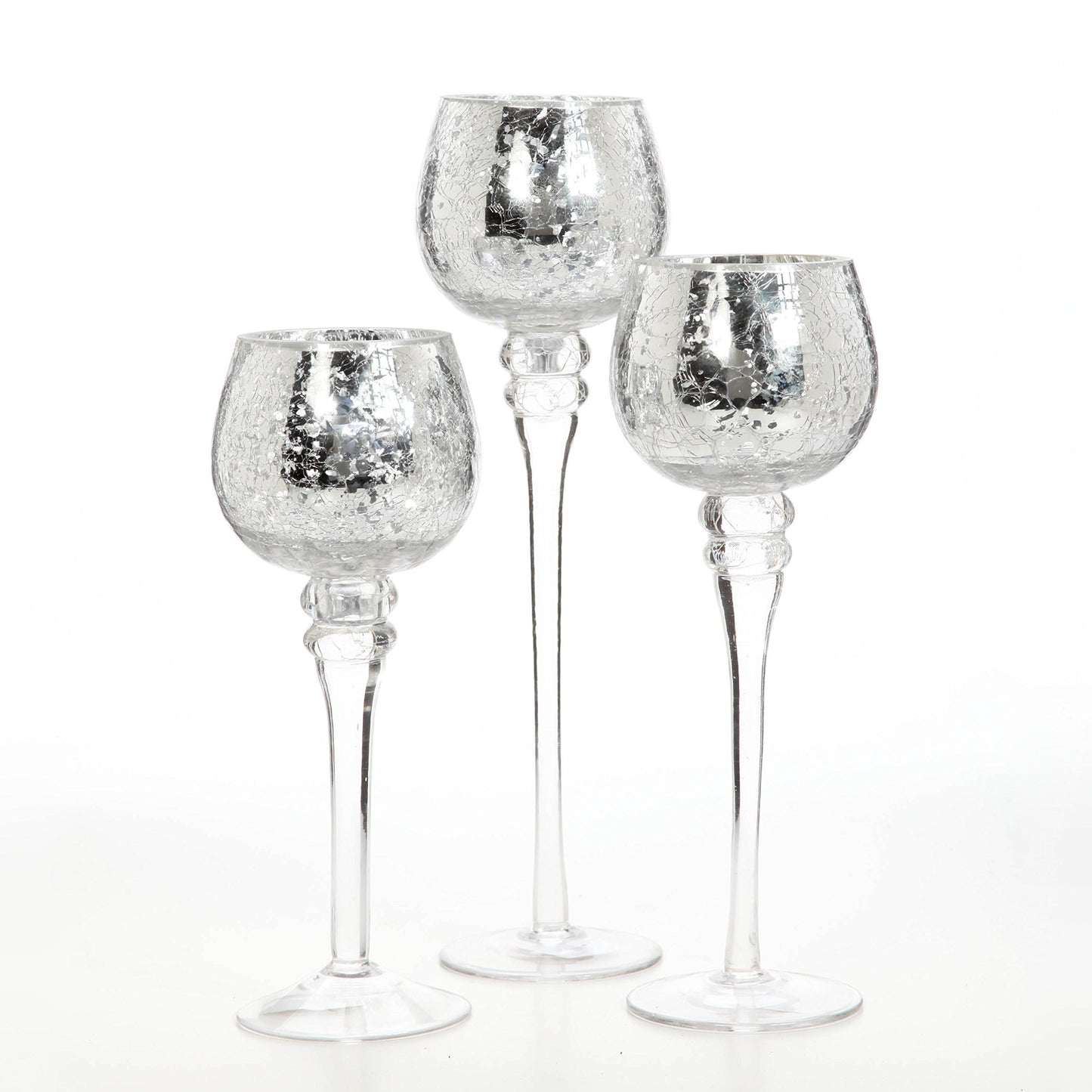 Hosley Set of 3 Crackle Metallic Glass Tealight Holders 12 Inch, 10 Inch, 9 Inch Elegant Home Decor for Ambient Lighting and Stylish Centerpieces and Gift