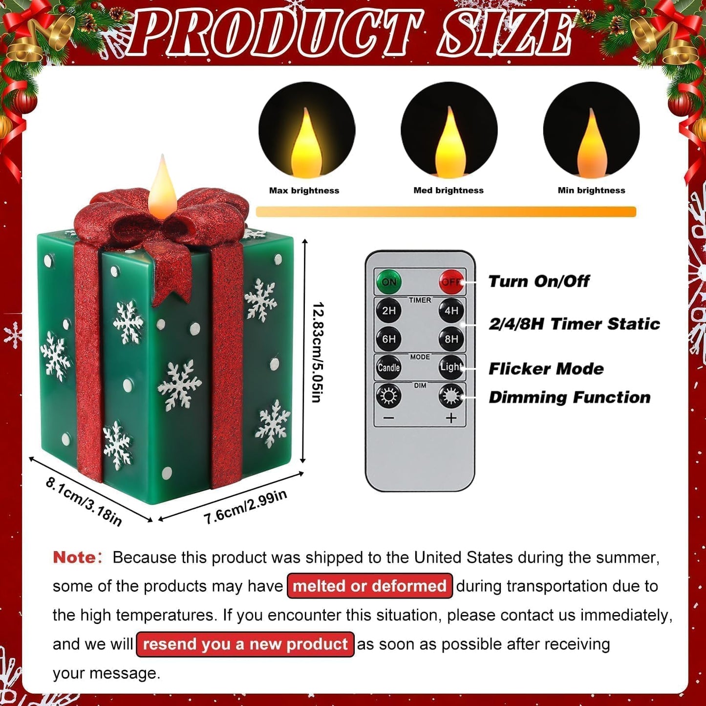 LCZLUMIPRO Elegant Gift Box Flameless Candle with Remote Timer - Green Hand-Painted Real Wax LED Candle, Battery Operated for Christmas, Home, Party Decor