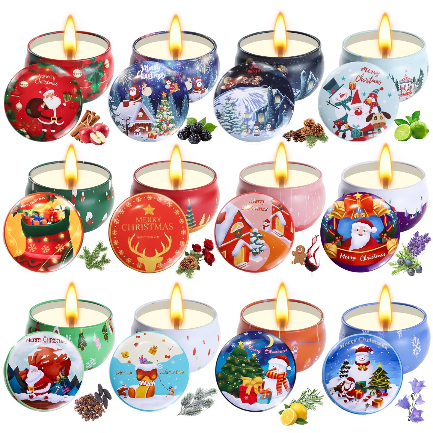 12 Pack Christmas Scented Candles with Natural Soy Wax, Long Lasting Aromatherapy Soy Candles for Home Scented, Christmas Candles Gift Set for Women & Friends