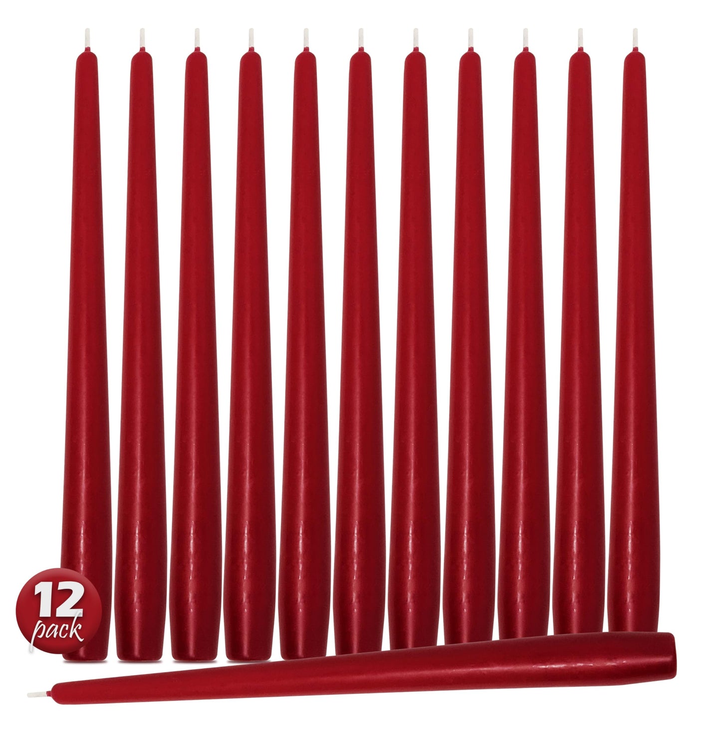 Hyoola Tall Taper Candles - 12 Inch Cherry Red Unscented Dripless Taper Candles - 10 Hour Burn Time - 12 Pack