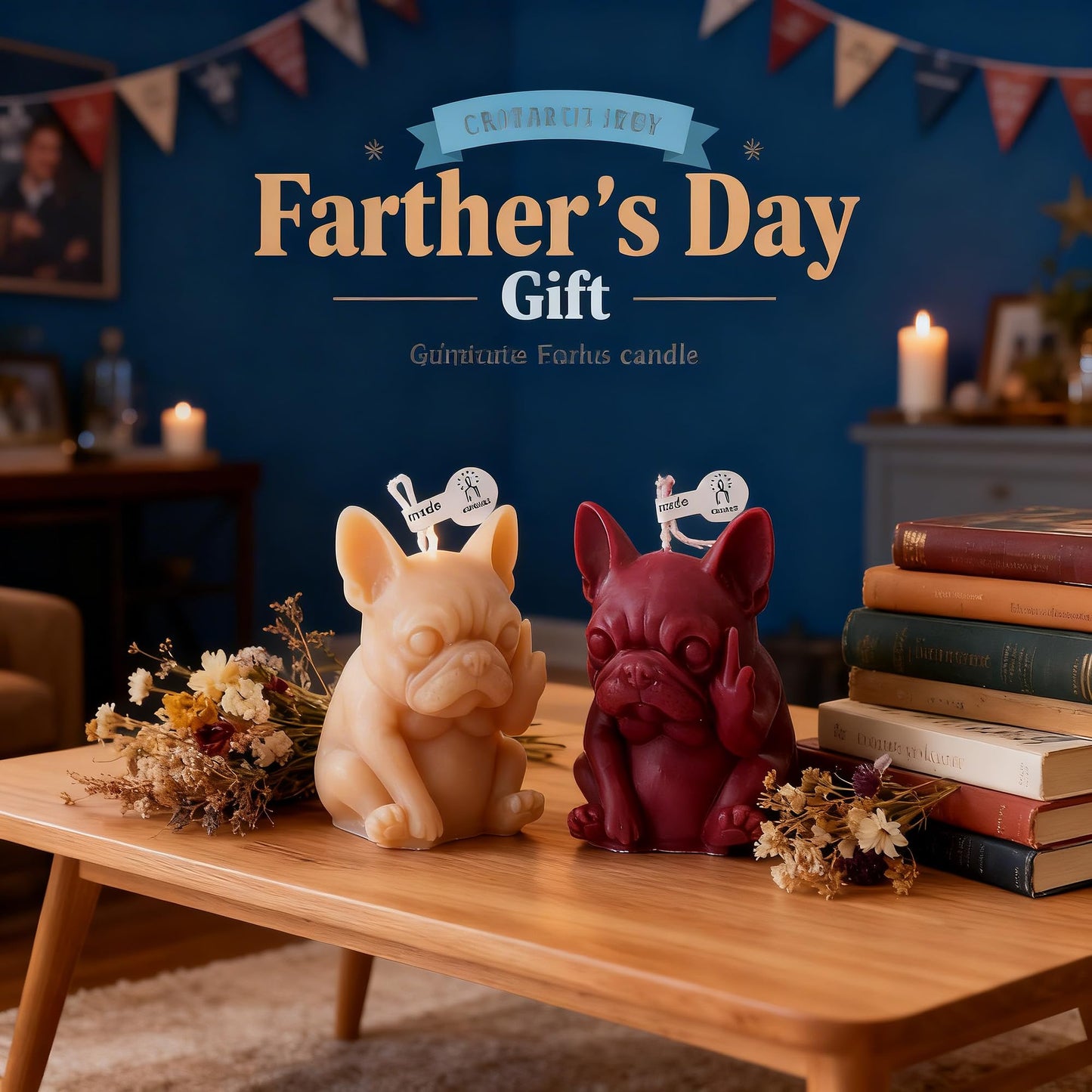 French Bulldog Shaped Scented Candle,2 Pack Funny Novelty Pet Dog Figurine with Floral Scent,Soy Wax Smokeless Candle for Home Decor,Hilarious Gift for Prank Lovers & Dog Enthusiasts