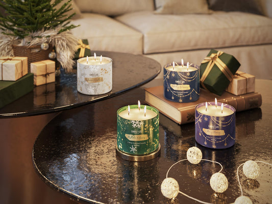 Candle-lite Holiday Scented Candles, Flurries & Flannels Fragrance, 14 oz 3-Wick Jar Candle, Proudly Poured in USA, Christmas Home Decor Candle, 45 Hours of Burn Time, Holiday Gift for Men and Women