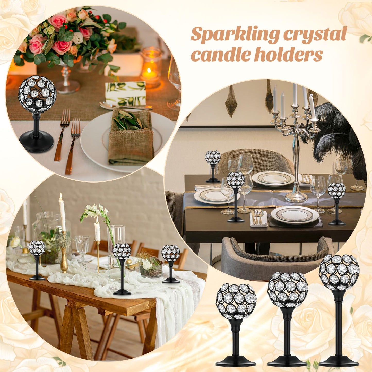 Qunclay 18 Pieces Crystal Candle Holders Bulk Candle Stick Holder Centerpieces for Table Wedding Centerpieces Crystal Decorative Tealight Dining Table Decor for Party(Black)