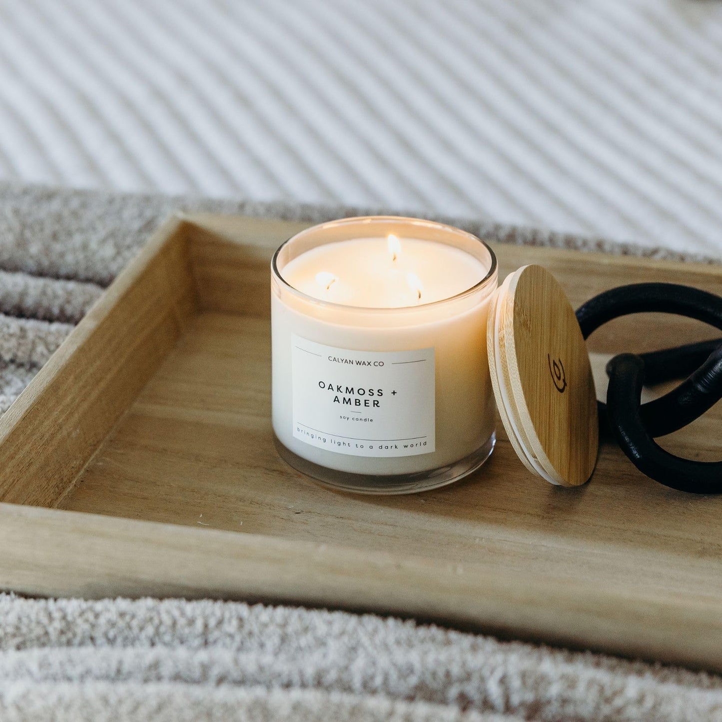 Calyan Wax Co. Oakmoss & Amber 3 Wick Scented Candle - 43 Hour Burn - Luxury 3 Wick Soy Candles - Clean Soy Wax Candles - Long Lasting Large Glass Jar Candle for Home - 14.9oz