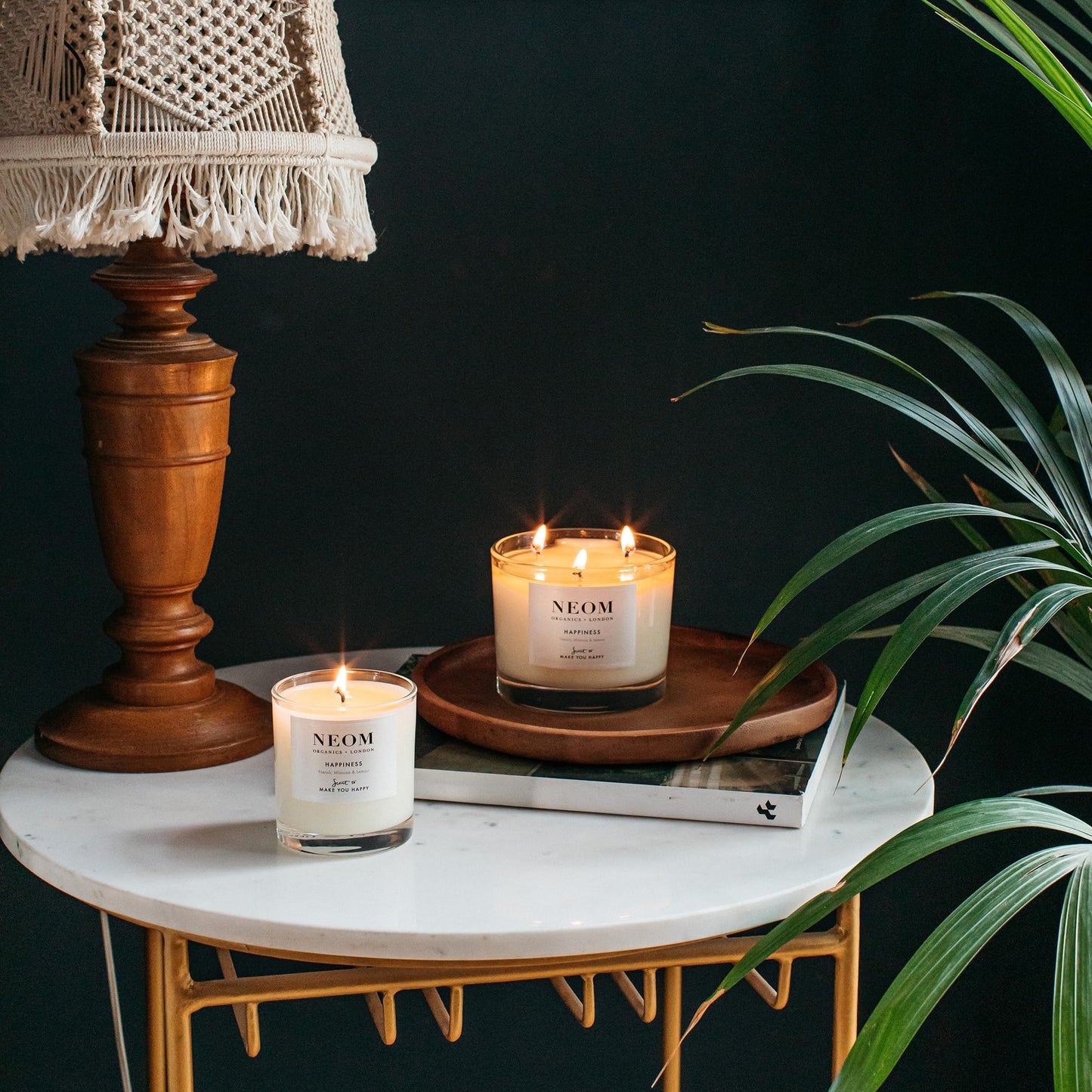 NEOM- Happiness Scented Candle, 3 Wick | Essential Oil Aromatherapy Candle | Neroli, Mimosa & Lemon | Scent to Make You Happy