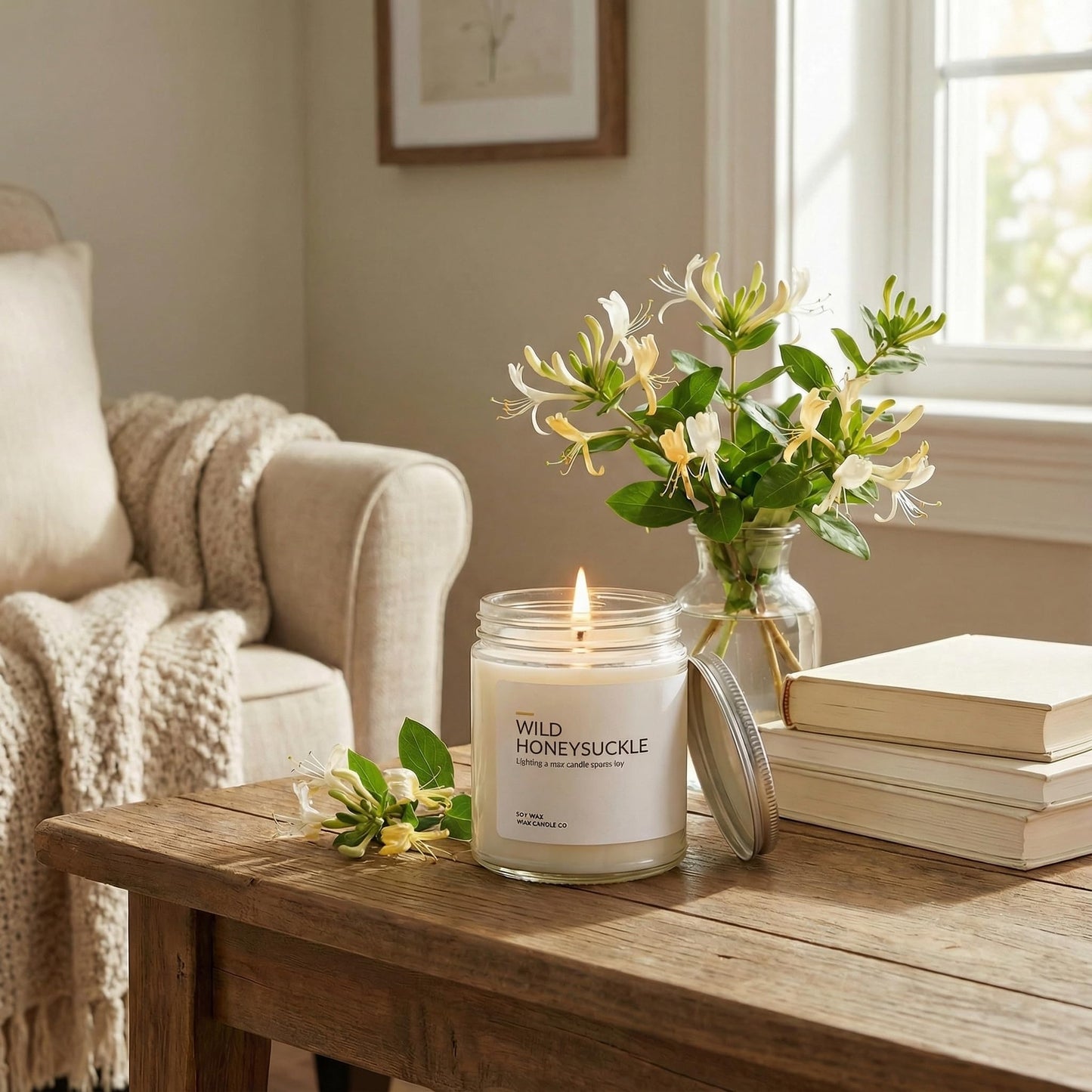 1OAK Honeysuckle Candle - Soy Wax Scented Candles (Wild Honeysuckle) - Soy Candles for Home Scented - Long Burning Premium - Hand-Poured (7oz.)