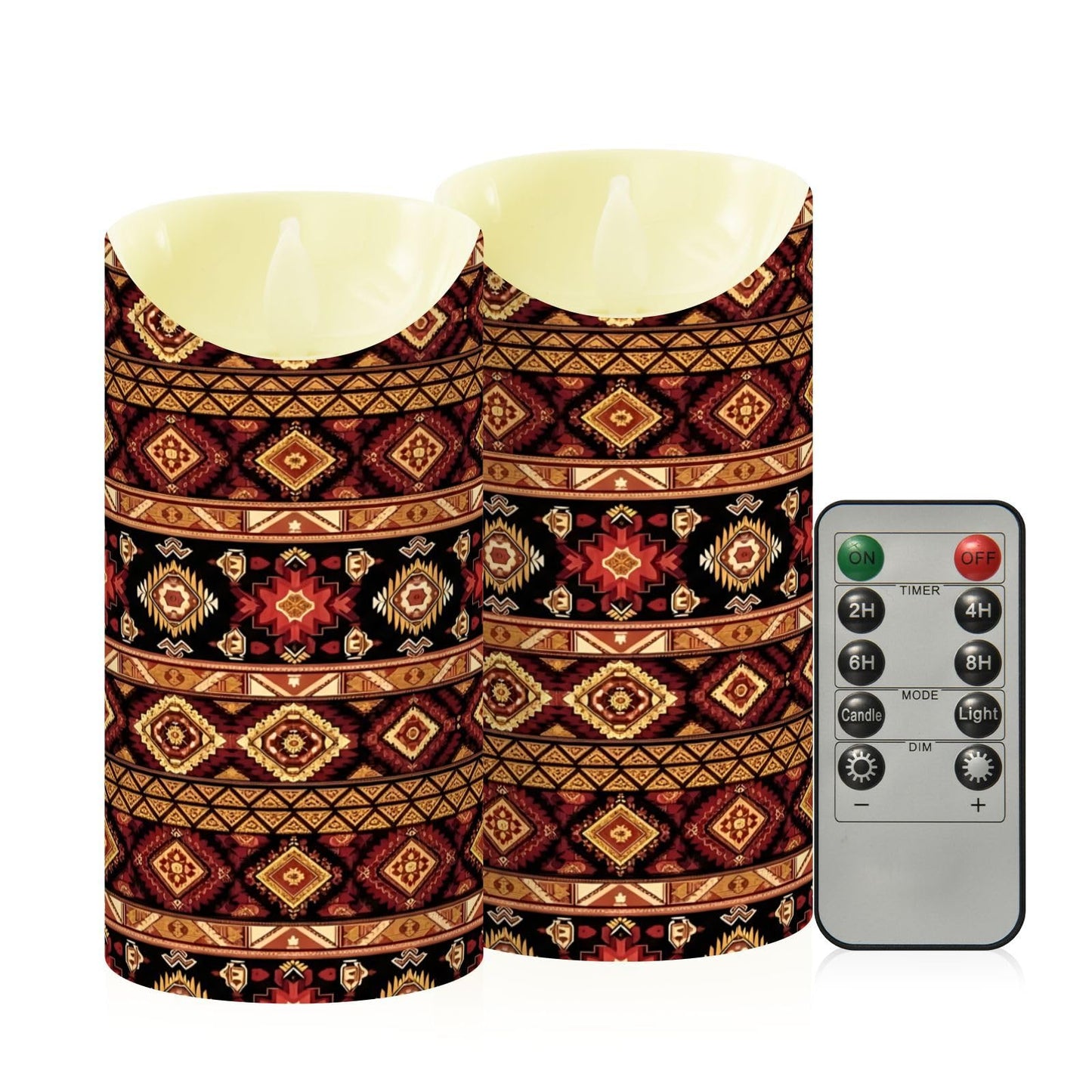 Gravopti Tribal Stripe 2 Pack Flameless LED Pillar Candles with Remote & Timer, Battery Operated, Flickering Wax Candle for Wedding, Romantic Home & Party Decor