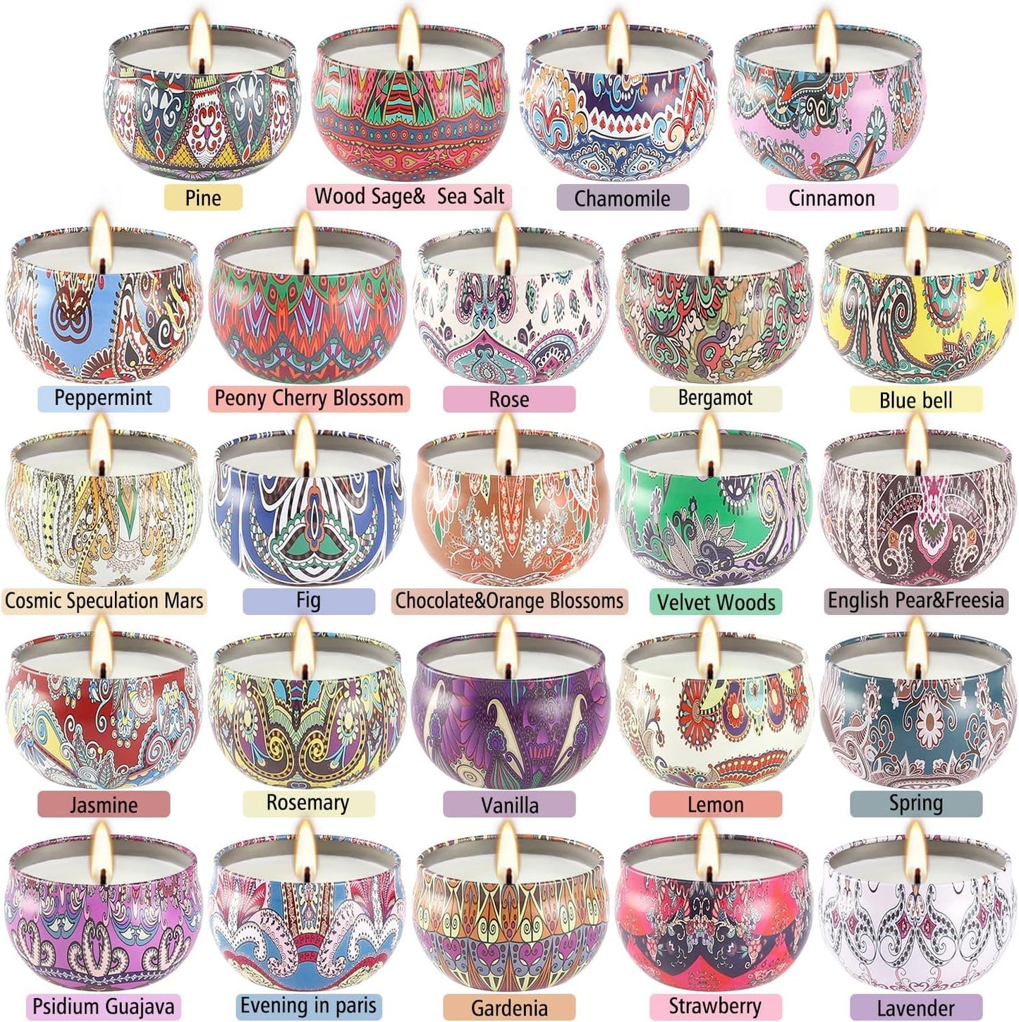 WPONSZU Scented Candles Gift Set, 2.5 oz Soy Wax Aromatherapy Candle for Home, Romantic Candles Gift for Mother Day Christmas Valentines Birthday (24 Pack)