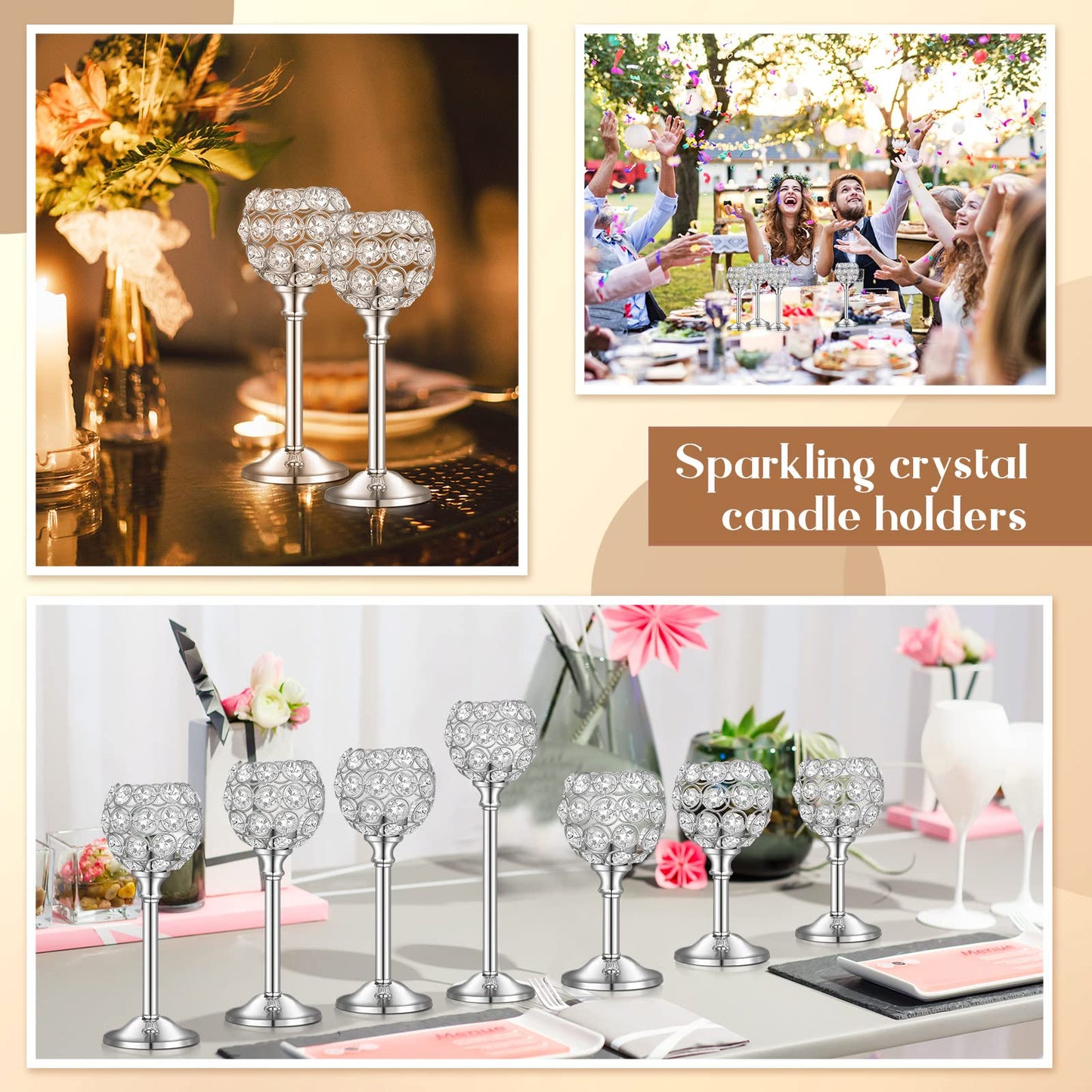 Qunclay 18 Pieces Crystal Candle Holders Bulk Candle Stick Holder Centerpieces for Table Wedding Centerpieces Crystal Decorative Tealight Dining Table Decor for Party(Silver)