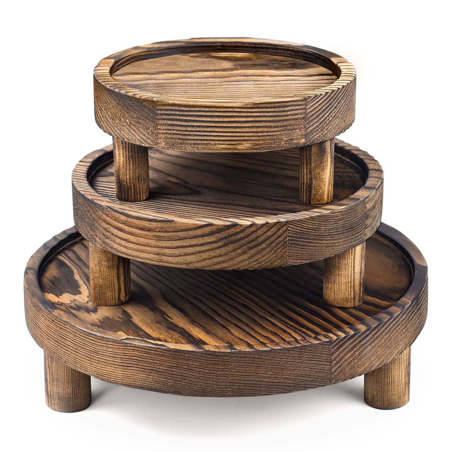 Destop 3PCS Wooden Display Risers for Display,Wood Riser Display Pedestal Stand for Home Décor (Rustic Brown,8,6,5'')