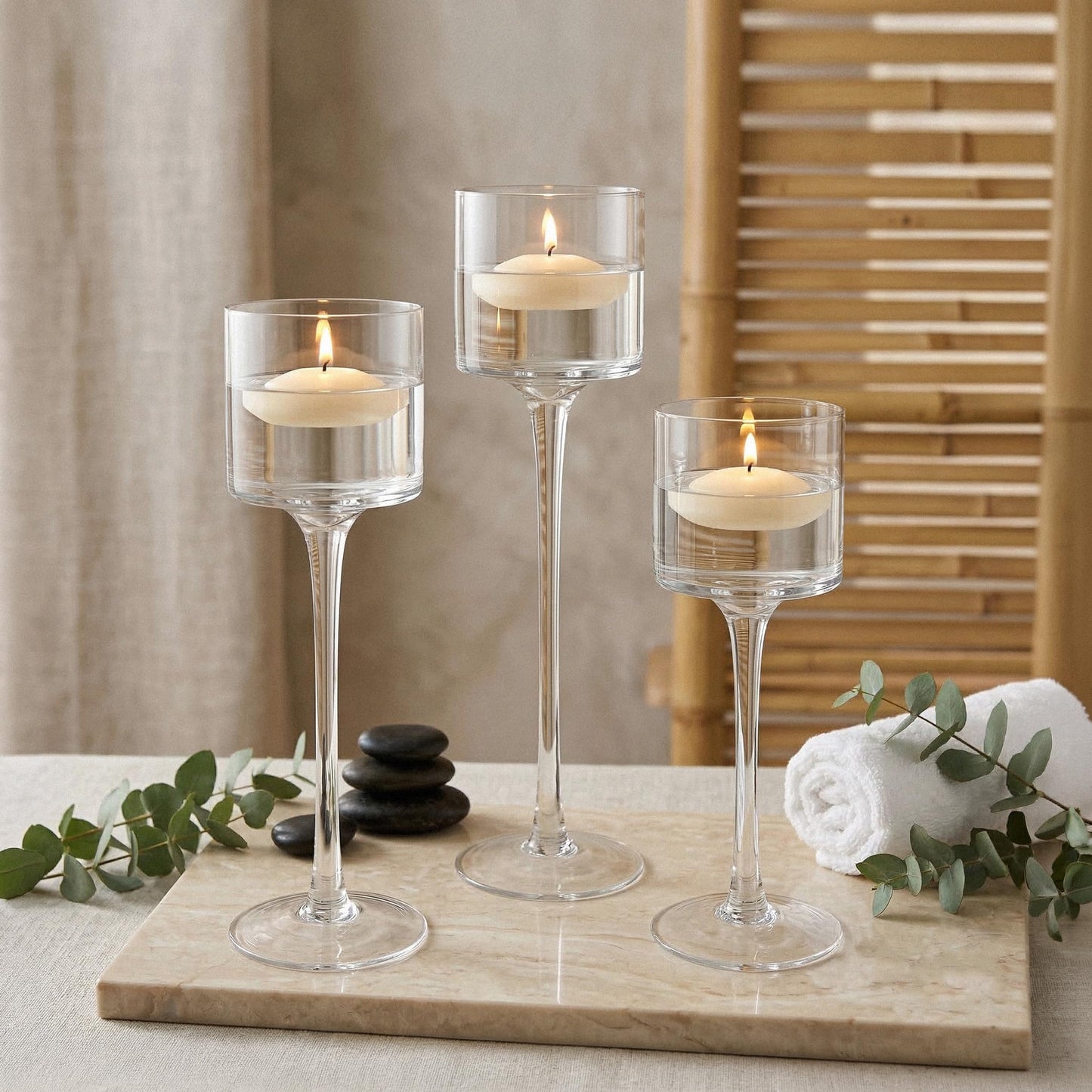 Royal Imports Glass Candleholder Flower Vase, Floating & Pillar Candle Centerpiece Display, Decorative Hurricane on Pedestal for Home or Wedding Set of 3, Clear