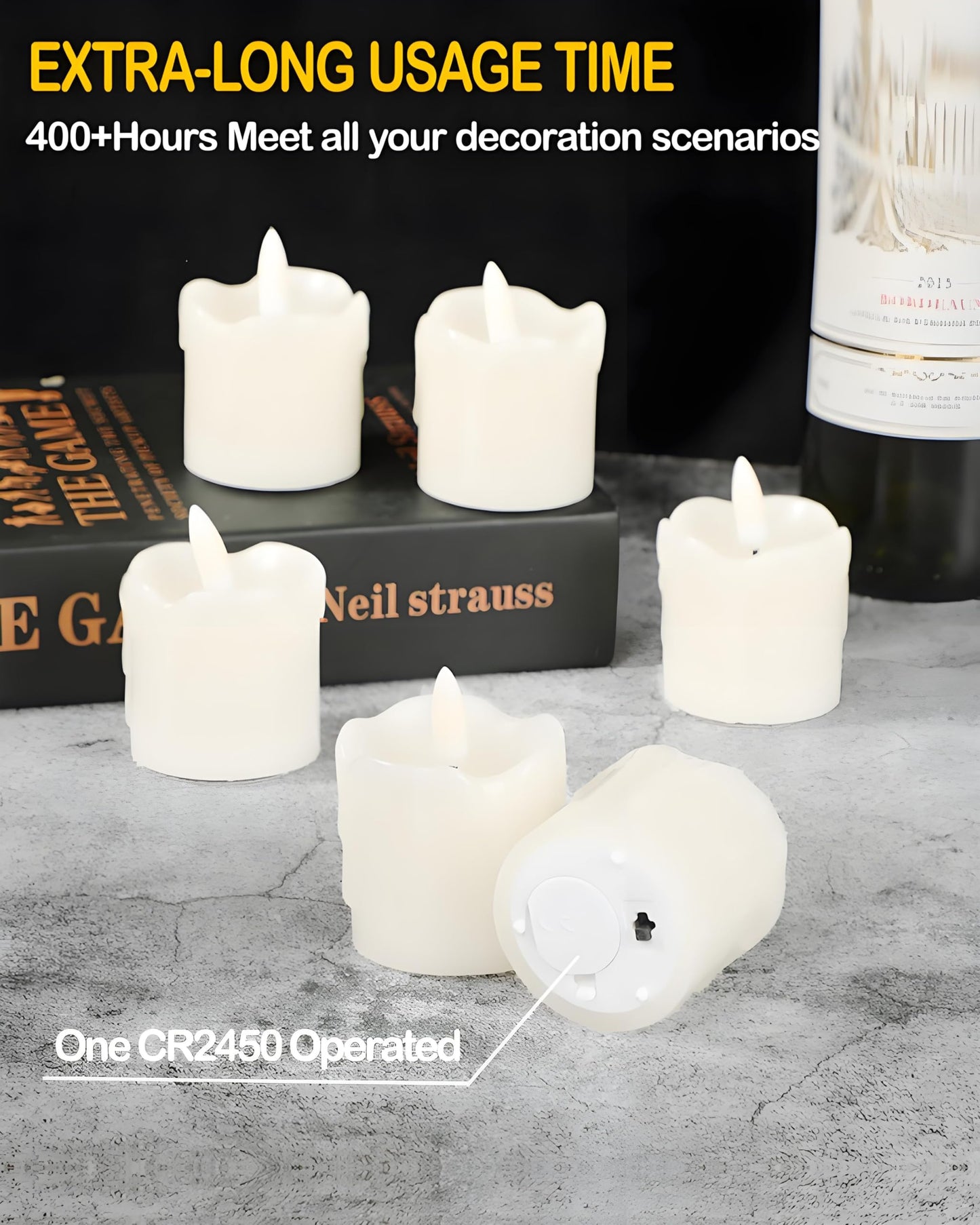 Gmnee 2"x2" White Flameless Votive Candles with Remote Timer, 400+Hours Small Battery Operated LED Candles Flickering for Wedding, Party and Holiday Decoration(Battery Included)