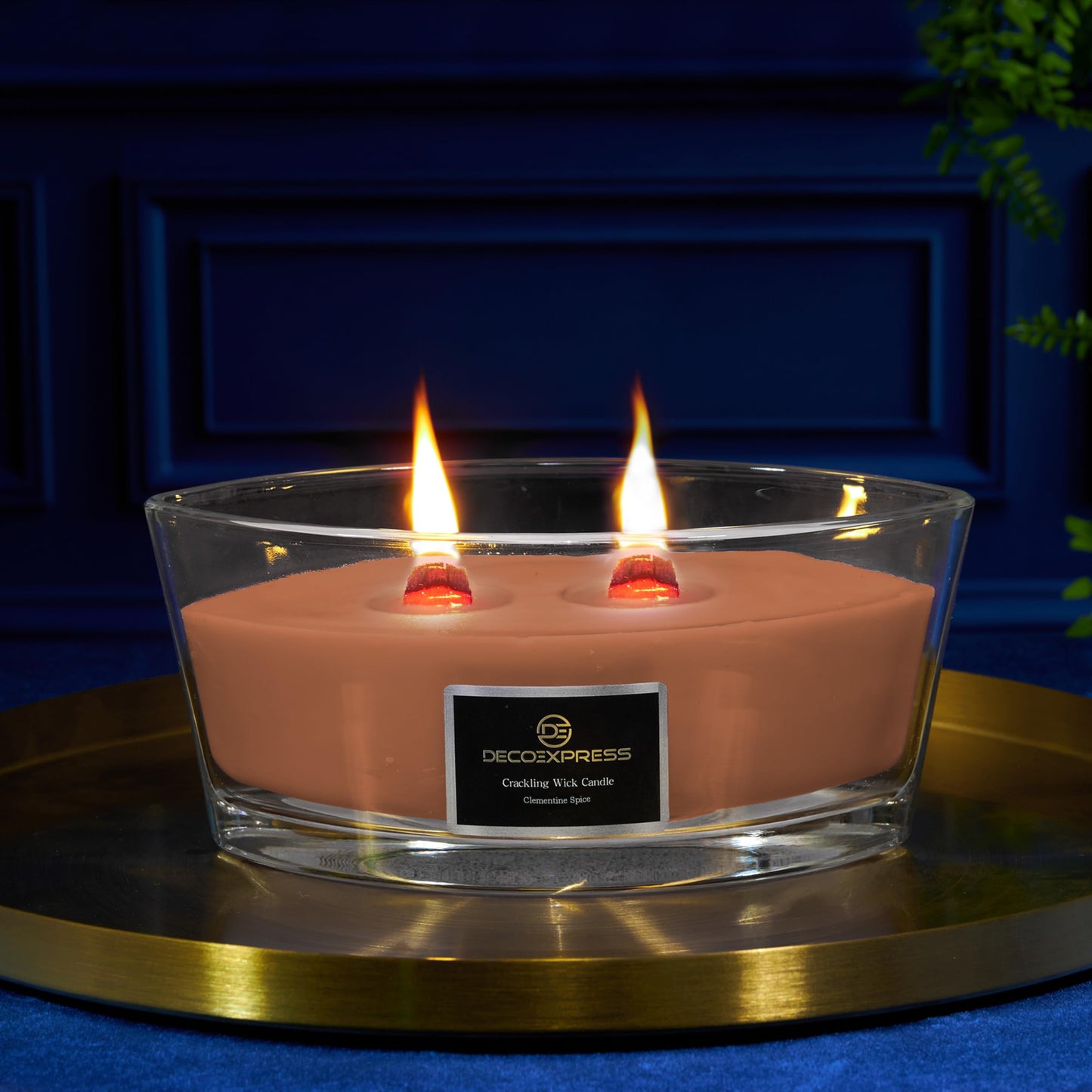 DECO EXPRESS Scented Candles, Crackle Double Wick Candles, Long 50 Hours Burn Time, Home Decor & Gift Ideas (Clementine Spice)