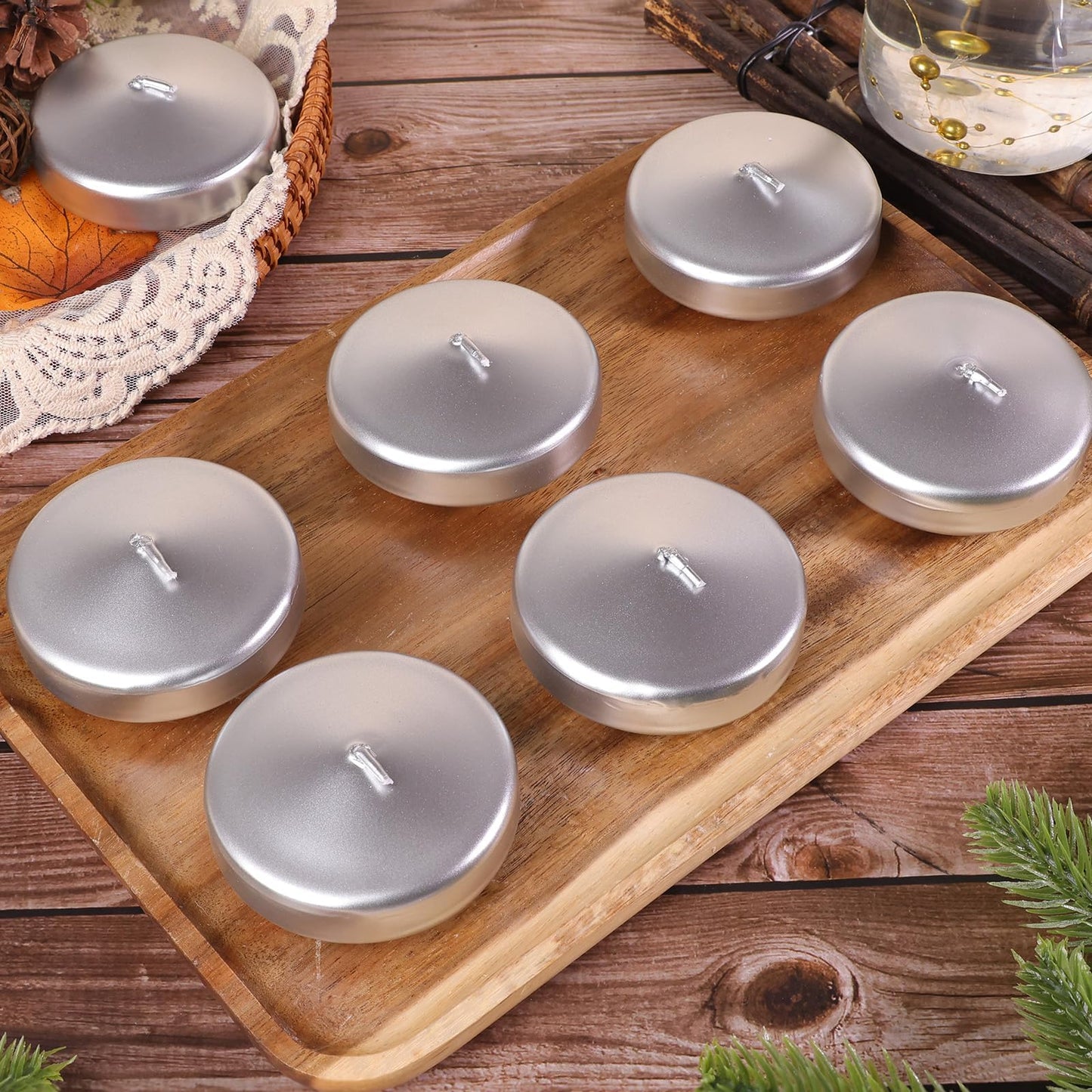 3 inch Silver Floating Candles 8-9 Hours Floating Candle for Centerpieces 36 Packs Unscented Floating Candles 3” Water Candles for Cylinder Vases, Pool, Wedding