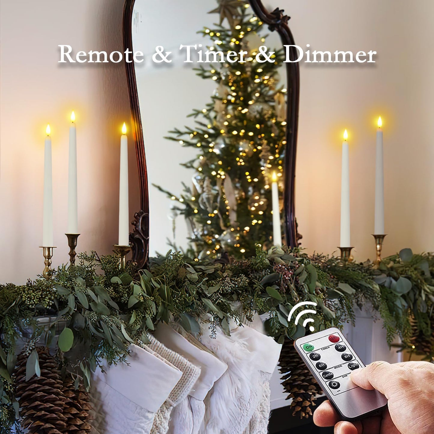 Homemory 12 Pcs Flameless Taper Candles with Remote Timer Dimmer, 11 inches White LED Taper Candles, Plastic Battery Operated Candlesticks with Flickering Flame for Halloween Christmas Wedding Party