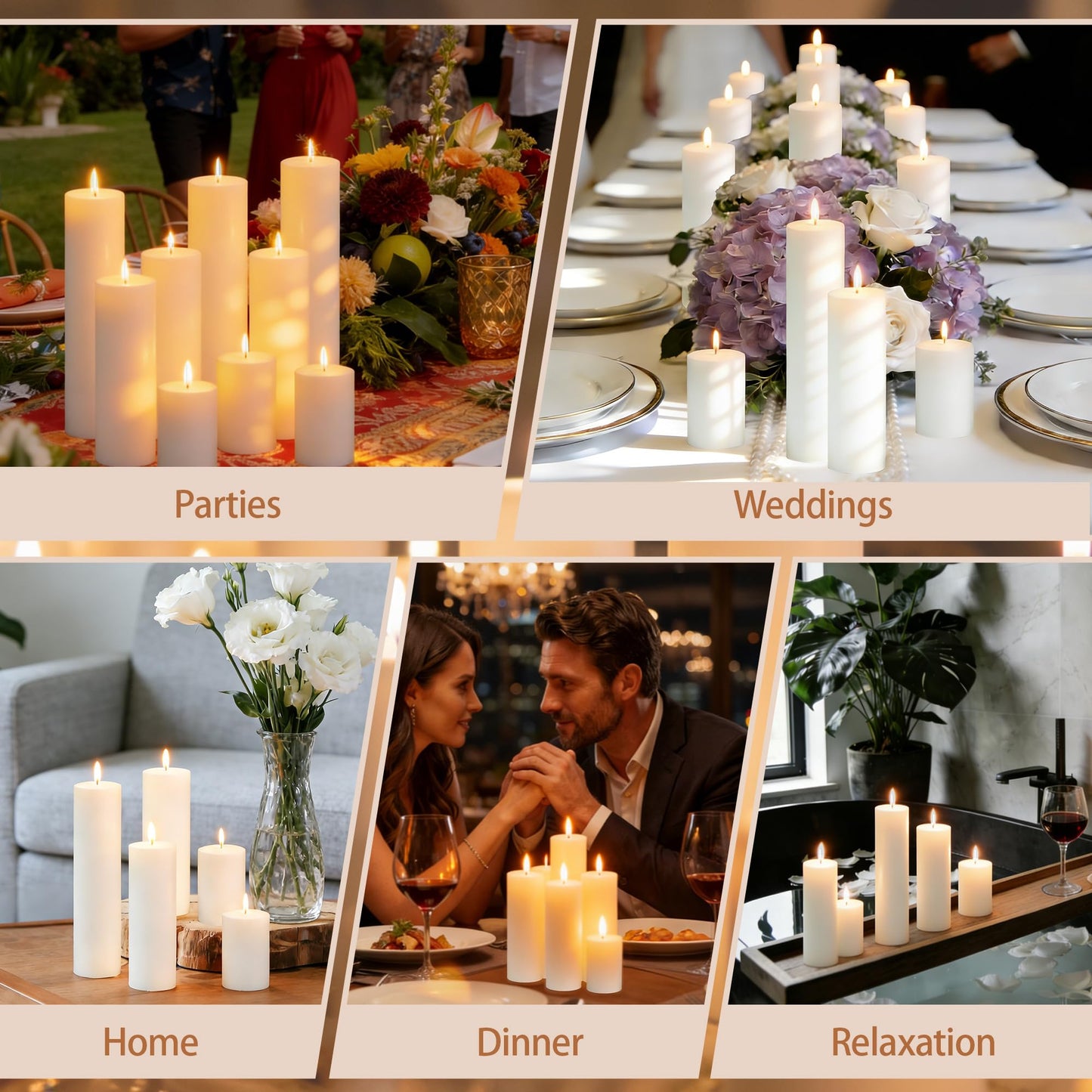 SDBALLBZ 3 Pcs White Pillar Candles Bulk Set, 2x3” 2x6” 2x8” Paraffin Hurricane Candles, Unscented Dripless Smokeless, Long Burning for Home & Table Decoration, Dinner & Romantic Atmosphere