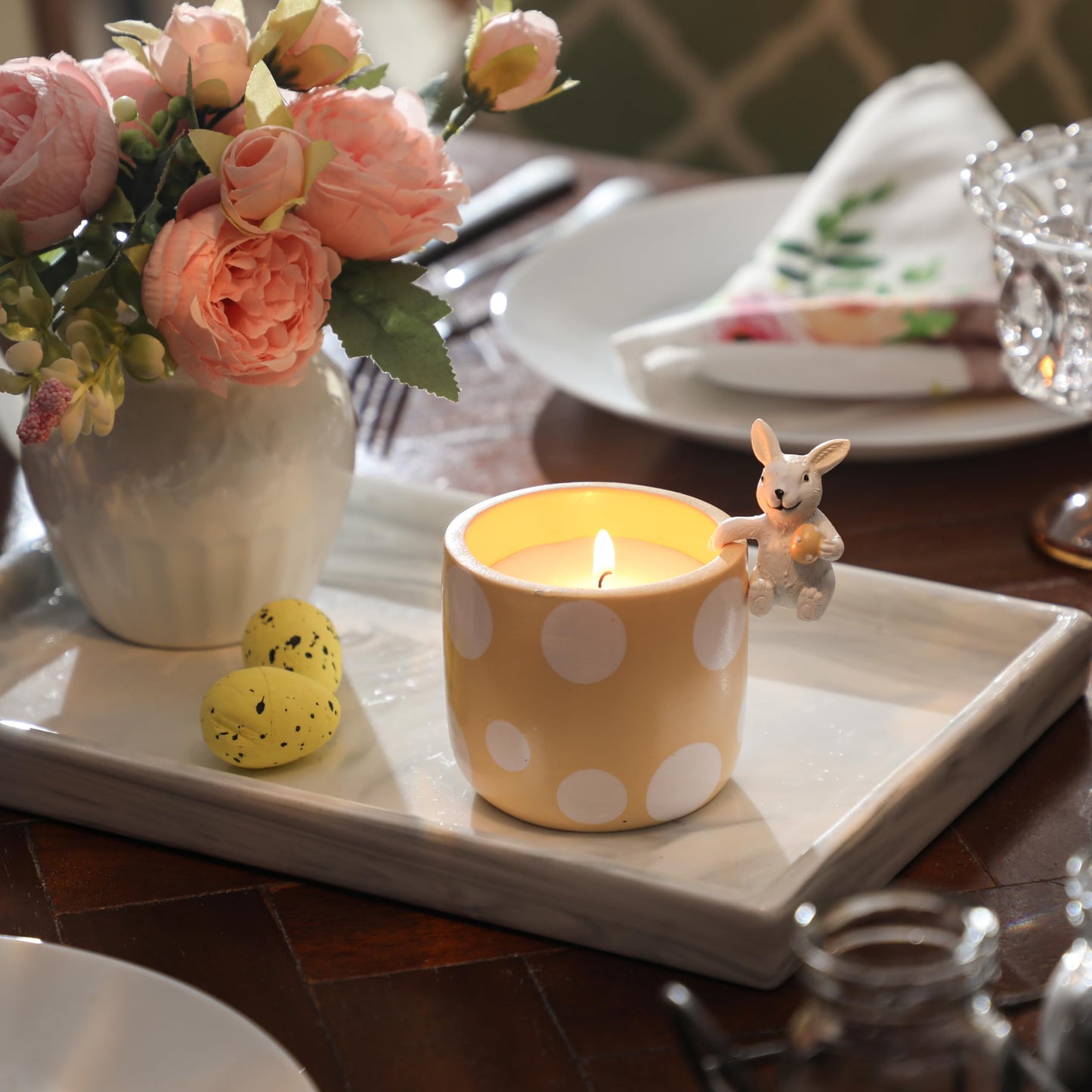 Easter Candles Gifts - Sunflower Scented Candle, Polka Dot Candle with Cute Bunny, Easter Decor Gifts for Kids Teens Adults Women