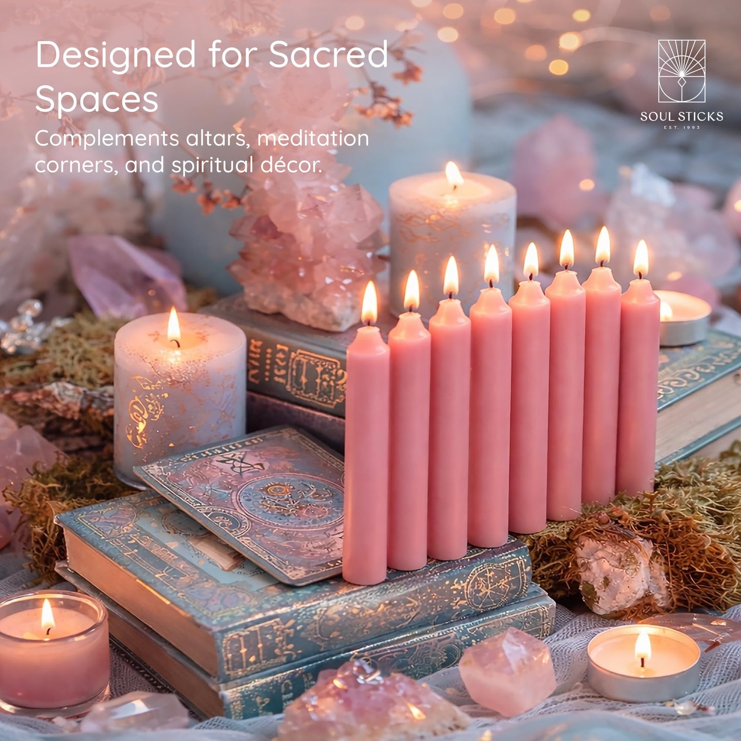 SOUL STICKS Friendship Magic Spell Chime Taper Candles 20 Pack - Ideal for Altar, Rituals, Ceremonies, Meditation Pink Taper Candle for Witchcraft Supplies, Wiccan Supplies, Candles Clearance