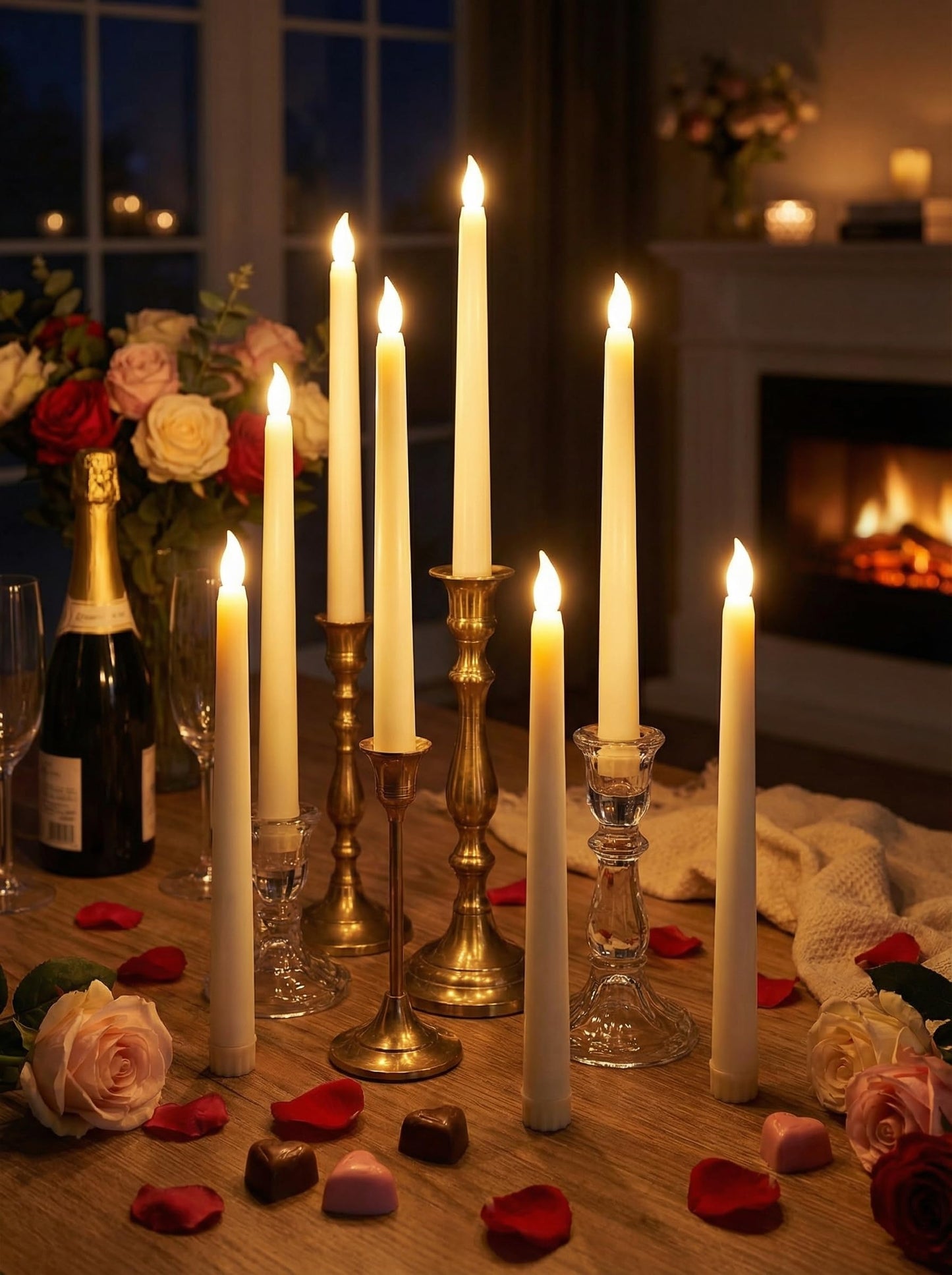 Funtery 48 Pcs Flameless LED Taper Candles Battery Operated Candles Bulk Realistic LED Candlesticks Flickering for Wedding Church Graduation Party Home Decor(Ivory,Classic Style)