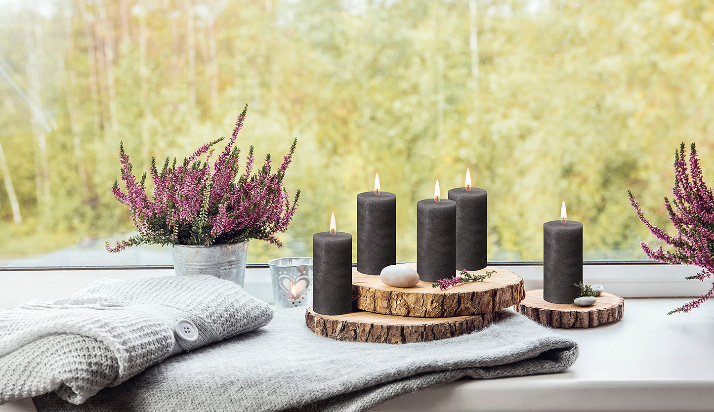 BOLSIUS 4 Pack Black (Stormy Gray) Rustic Pillar Candles - 2.75 X 5 Inches - Premium European Quality - Includes Natural Plant-Based Wax - Unscented Dripless Smokeless 60 Hour Party Decor Candles