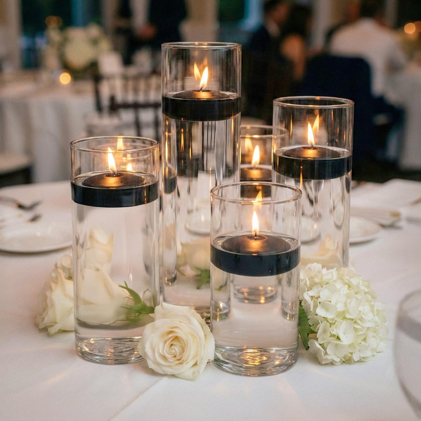 Floating Candles 3 inch Black Unscented Dripless Wax Discs | Made in USA Long Burning Floating Candles for Centerpieces 8-10 Hour Burn Time, Weddings, Parties, Home Décor & Holidays - Royal Imports