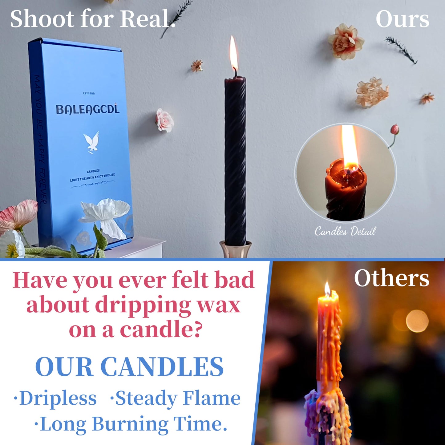 Dripless Taper Candles Unscented Black Spiral Candles Smokeless Long Dinner Candles 10 Inch Long Lasting Burn Candlesticks for Home Decoration Christmas Gifts(2Pcs)