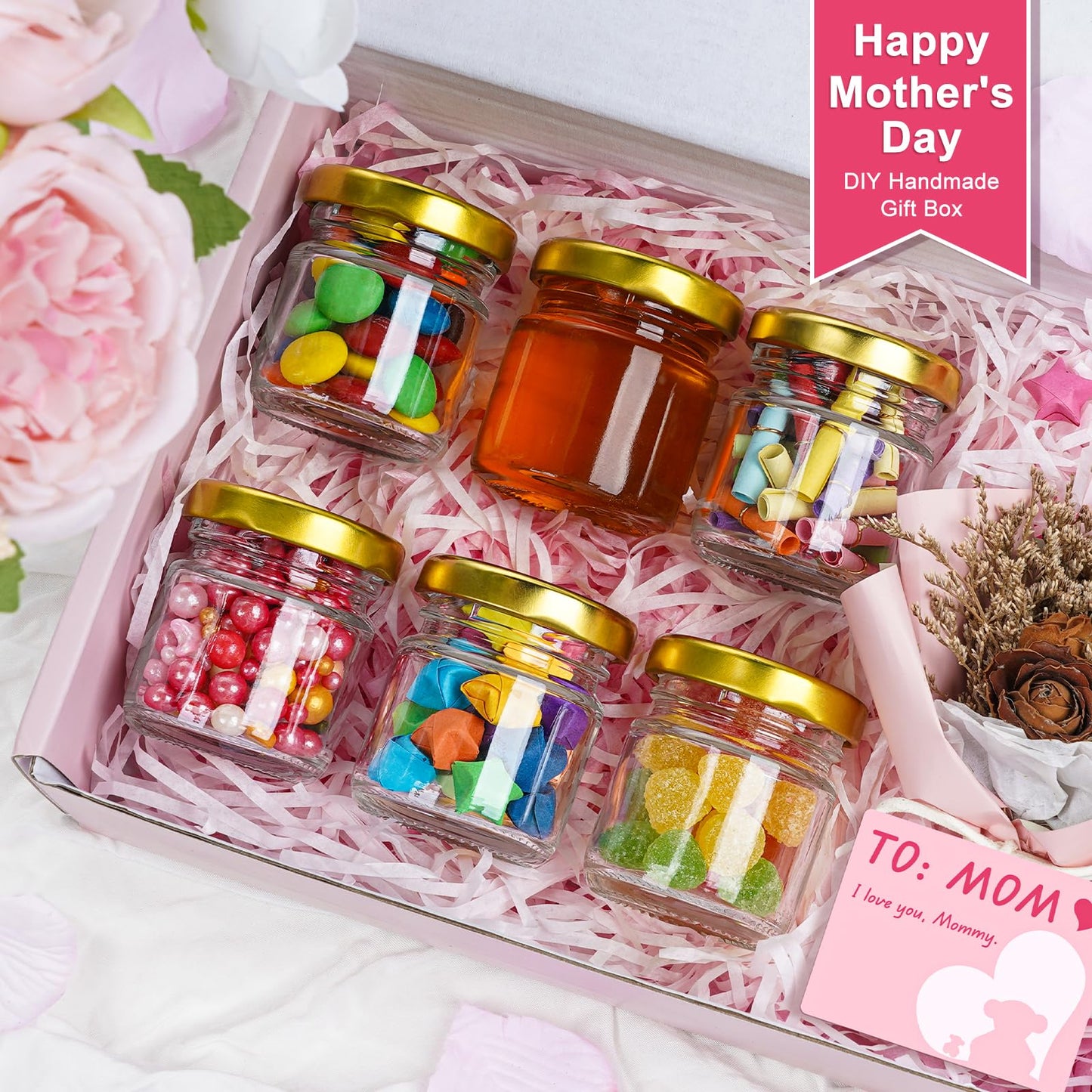 Folinstall 60 Pack Small Glass Jars with Lids, 1.5 oz Mini Honey Jars, Candle Jar for Candle Making for Gifts, Crafts, Spices, Wedding, Party Favors