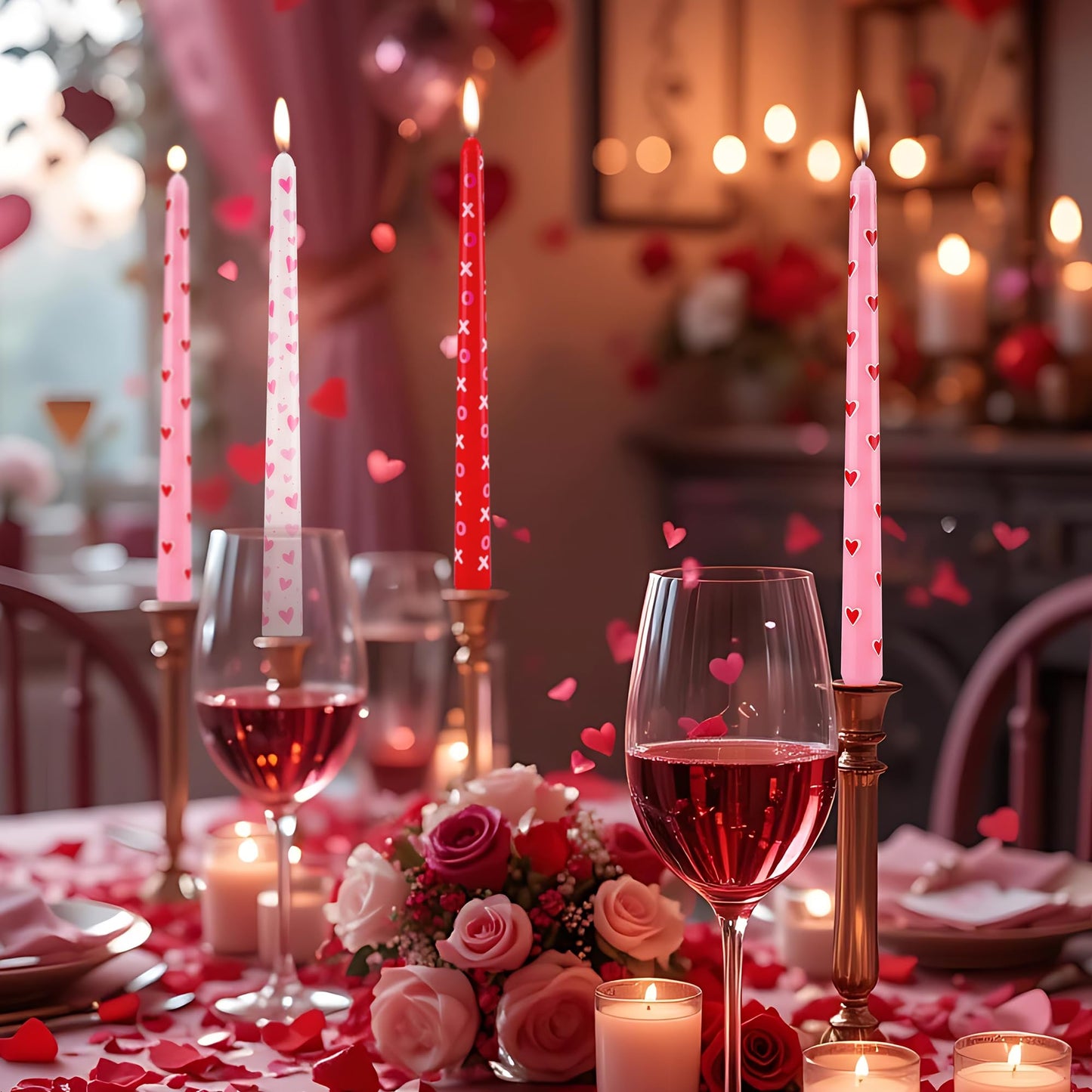 12 Pcs Valentine's Day Taper Candles 10 Inch Heart Shaped Candles with 3 Style Red Pink White Decorative Candle Sticks for Valentine Wedding Anniversary Dinner Table Home Decor
