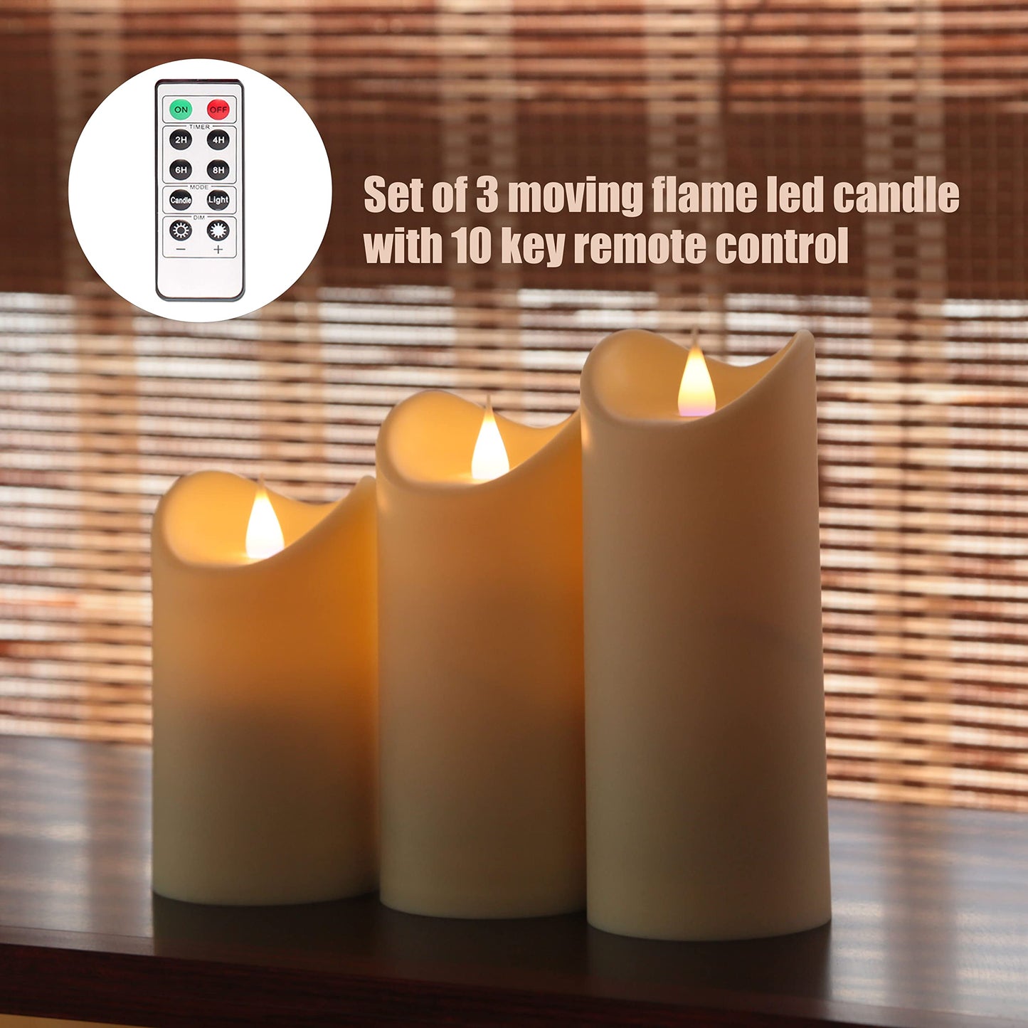 GiveU Outdoor Waterproof Flameless Candle with Moving Flame Flickering LED Candle, 10 Key Remote and Timer, Set of 3 Flameless Candle Ivory 2.75 Inch D Home Decorations