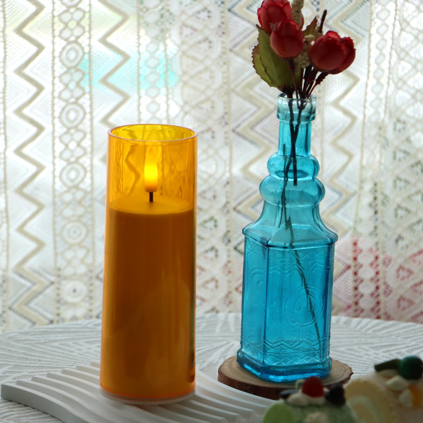 CANDLE CHOICE Indoor Outdoor Flameless Candles with Timer Waterproof Realistic Flickering Battery Operated Pillar LED Lights with Acrylic Shell Wedding Party Christmas Decorations 6 Pack 2”x6” Gold