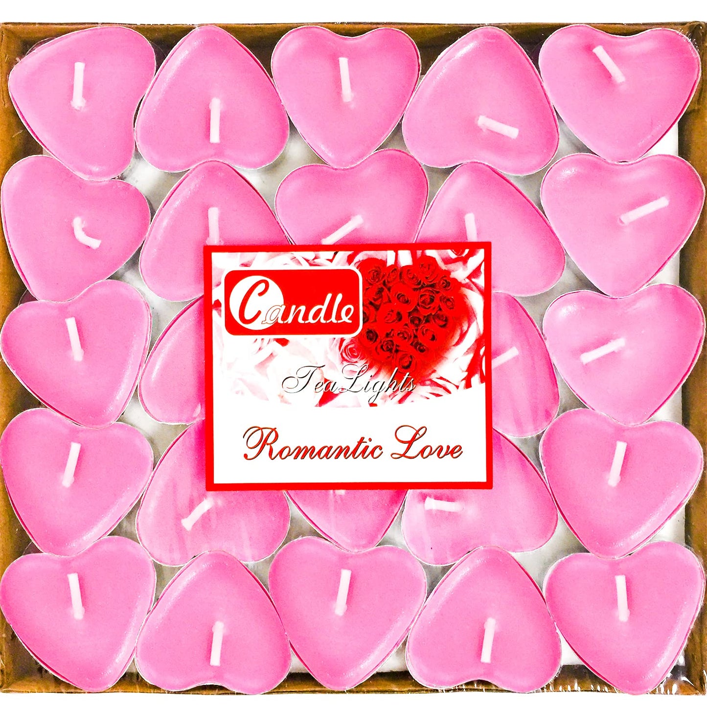 50Pack Heart Shaped Tealight Candles(25x2 Layers),Romantic Love Unscented Tea Lights Candles,Dripless & Long Lasting Smokeless Mini Tealight Candles for Romantic Decor,Pool,Home,Wedding (Pink)