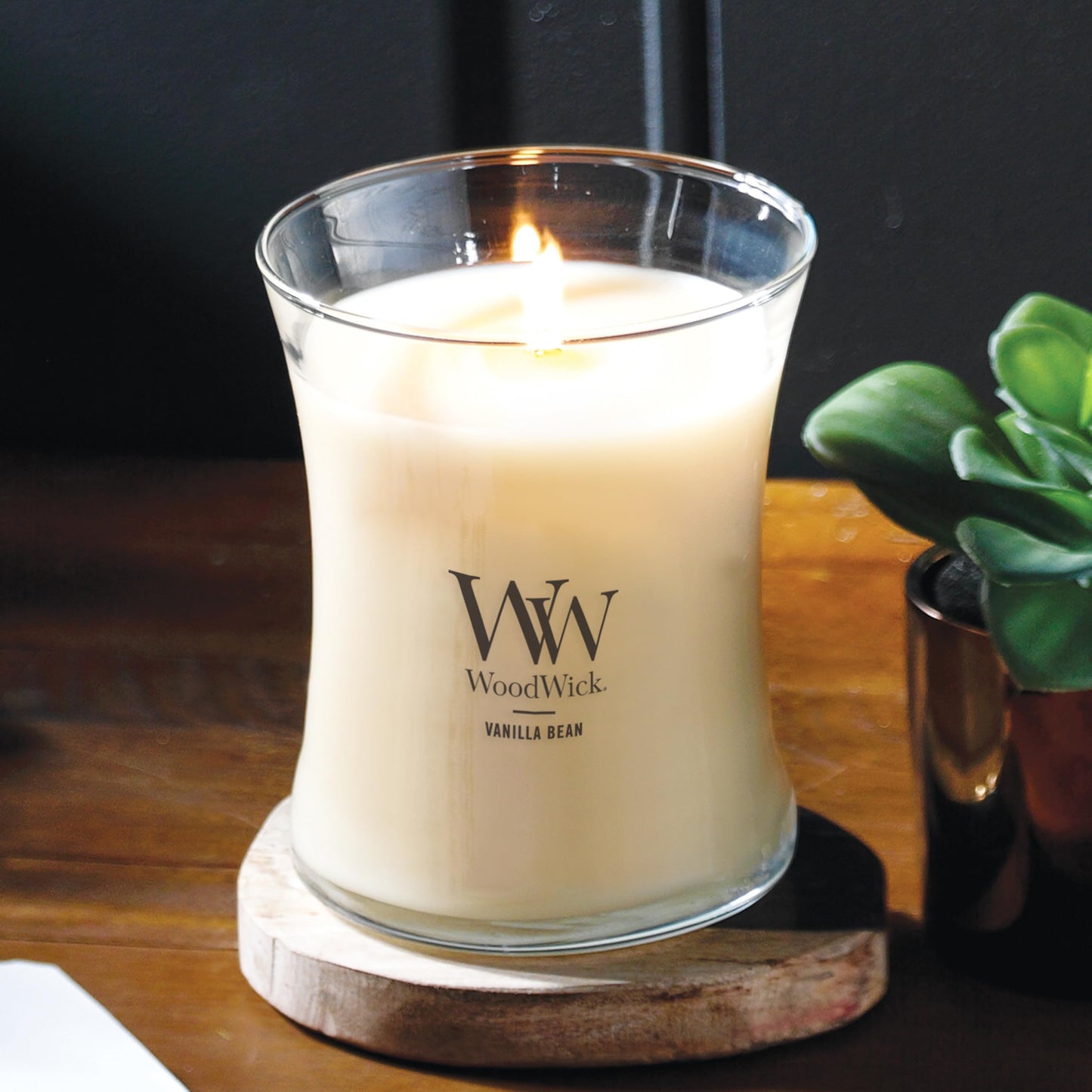 WoodWick Vanilla Bean Holiday Candle Gifts for Women and Men, 9.7 oz Medium Hourglass Candle with Crackling Wick