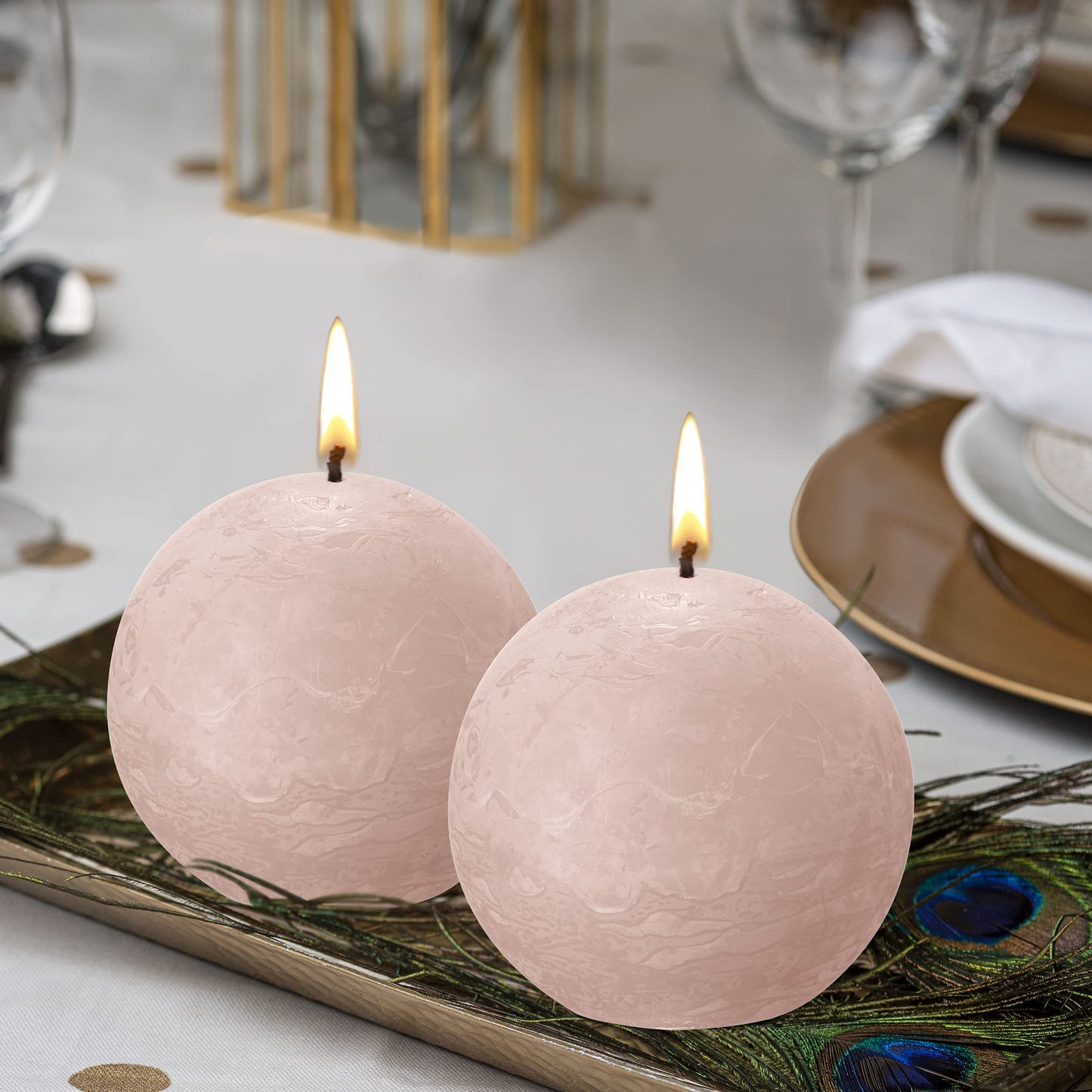 BOLSIUS 3 Pack White Rustic Ball Pillar Candles - 3 Inch - Premium European Quality - Includes Natural Plant-Based Wax - Unscented Dripless Smokeless 25 Hour Party Décor and Wedding Candles