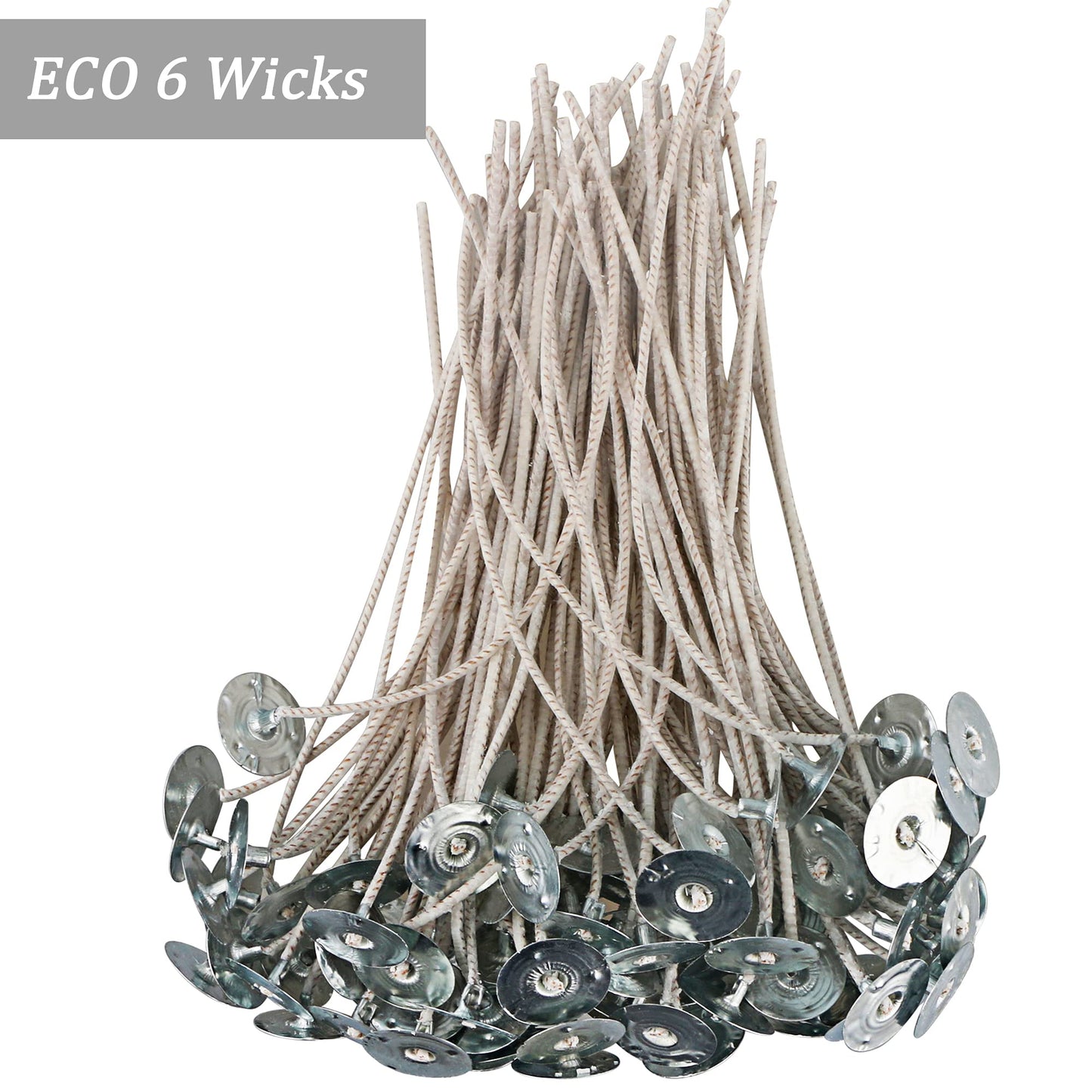 MILIVIXAY 100pcs ECO 8 Wicks for Soy Candles, 6.0inch Cotton & Paper Wicks, Pre-Waxed and Tabbed,ECO Wick for Soy Candle Making.