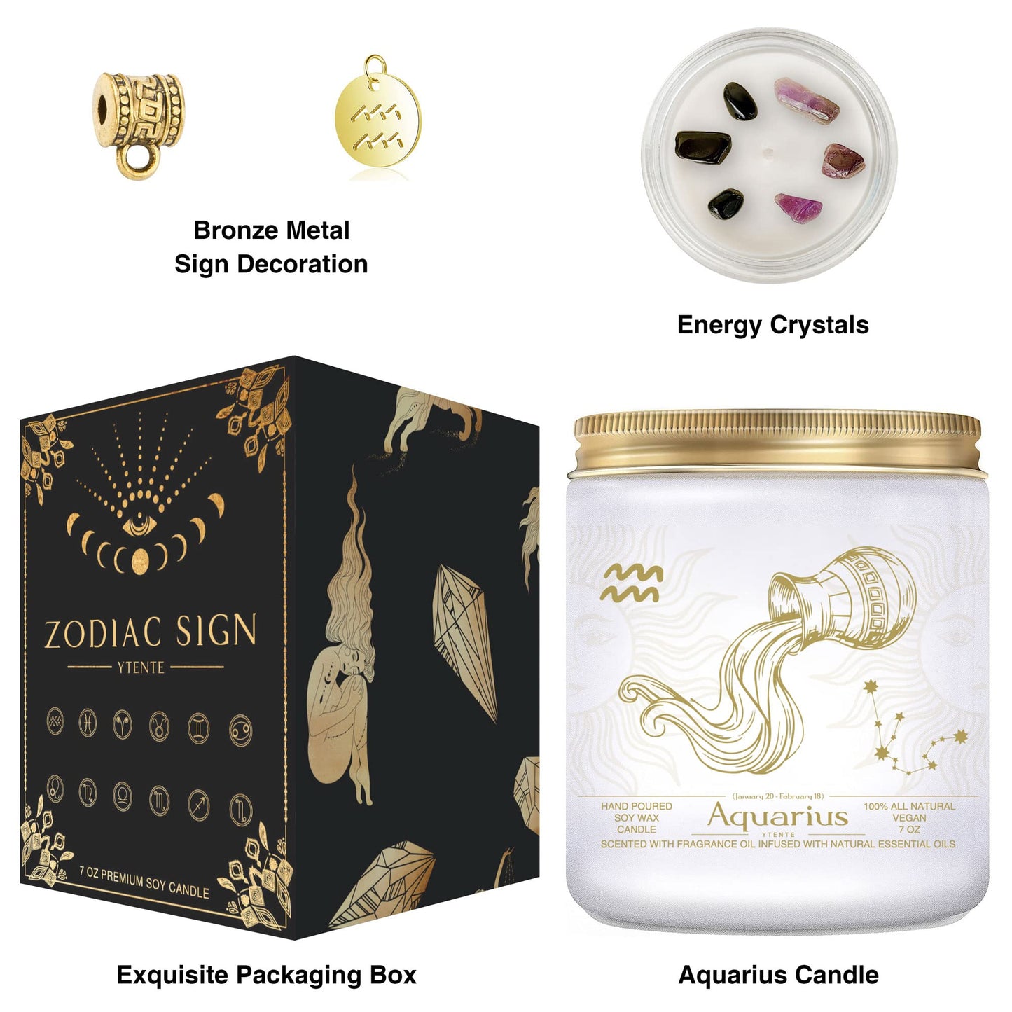 YTENTE Zodiac Sign Candles Gift, Zodiac Crystals Candles Jar,Astrology Lavender Scented Soy Stones Candles Best Friends Gifts for Women Men Sister Brother Funny Birthday Gift (Aquarius)
