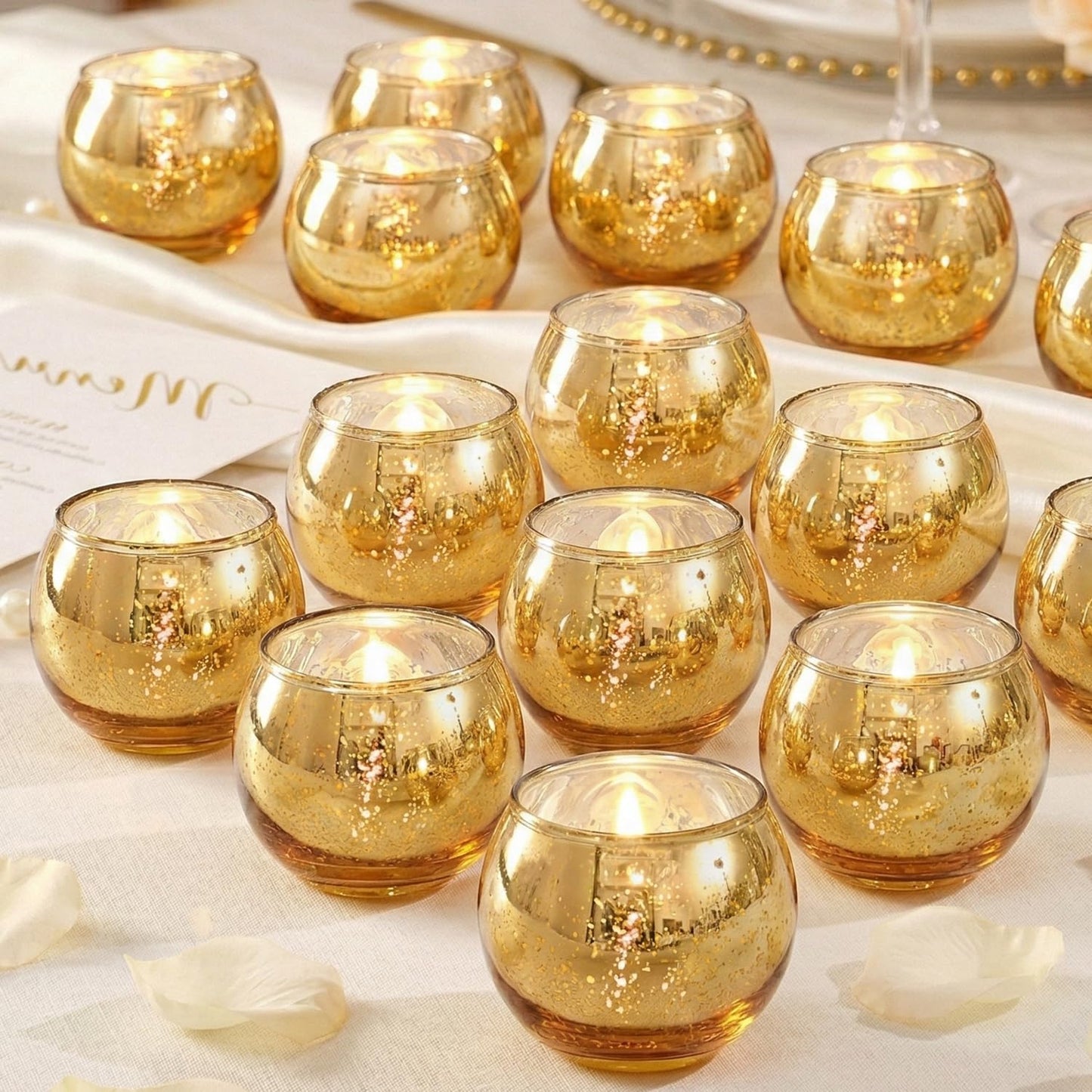 LAMORGIFT 24 Pcs Gold Votive Candle Holders -Gold centerpieces for Wedding Table Decor, Mercury Tealight Candle Holder for Bridal Shower, Engagement, Birthday Party Decorations