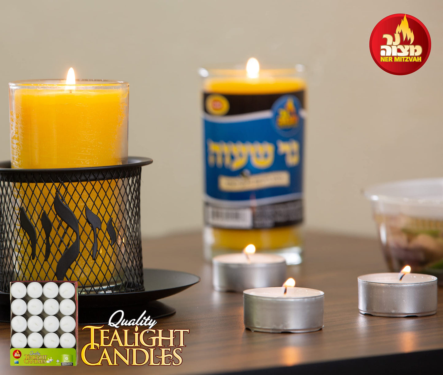 Ner Mitzvah 6 Hour Tea Light Candles - 40 Pack Bulk Package - White Unscented Travel, Centerpiece, Decorative Candle with Maxi Burn Time - Pressed Wax