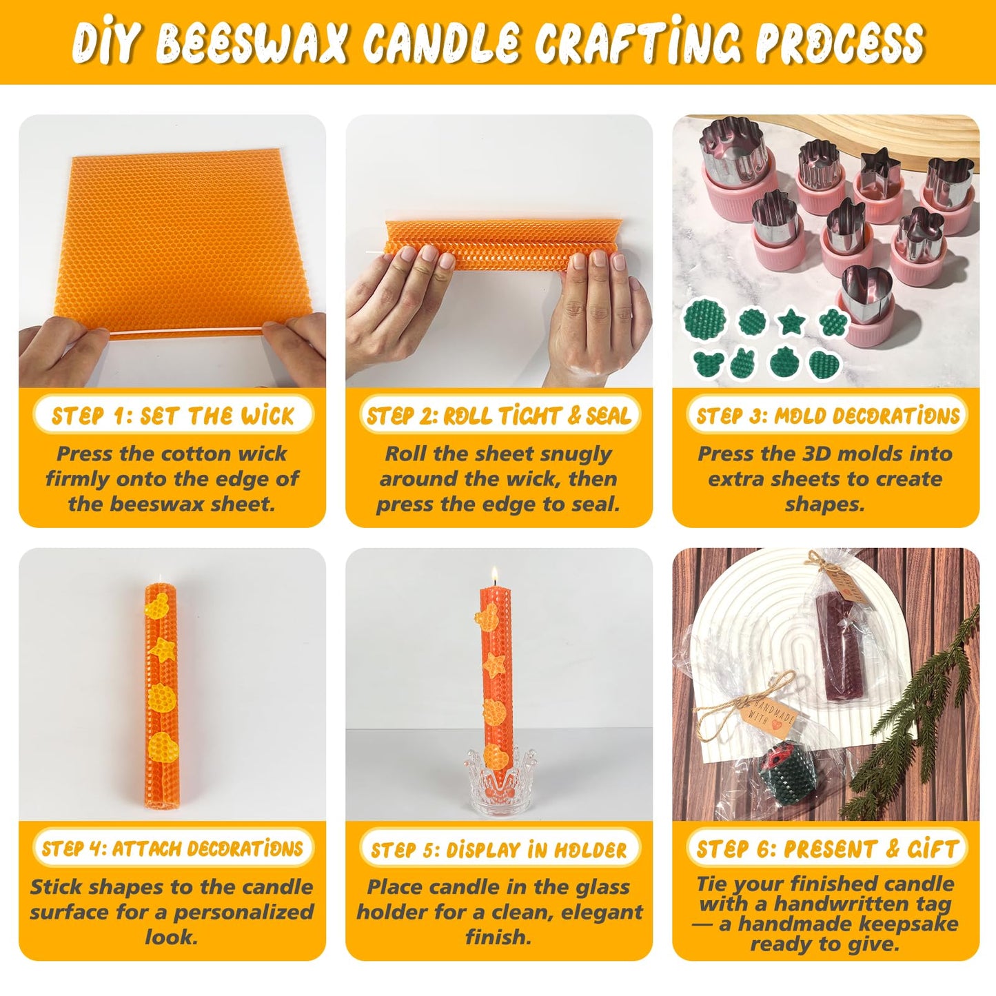 WcoDusak Beeswax Candle Making Kit for Kids, 100% Pure Beeswax Sheet for Candle Making with 20 Colorful Sheets, 8 Press-Out Molds, Glass Candle Holders & Complete Gift Supplies Creative DIY Craft
