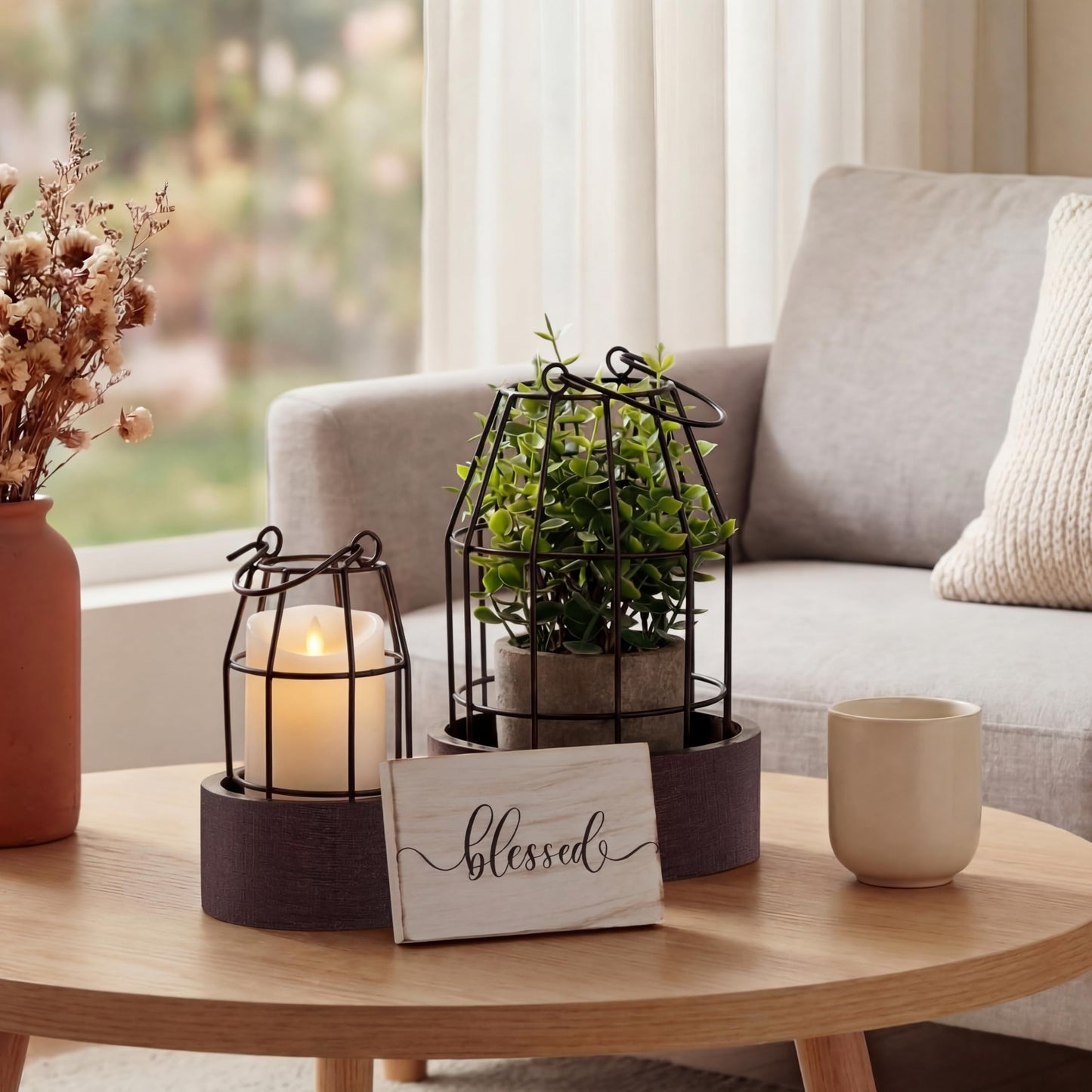 Mumufy Modern Rustic Farmhouse Candle Lantern Set of 5 (Candles are Not Included), Decorative Lanterns for Living Room Table Centerpieces Fireplace Mantle Modern Home Decor(Small,Black, Brown)