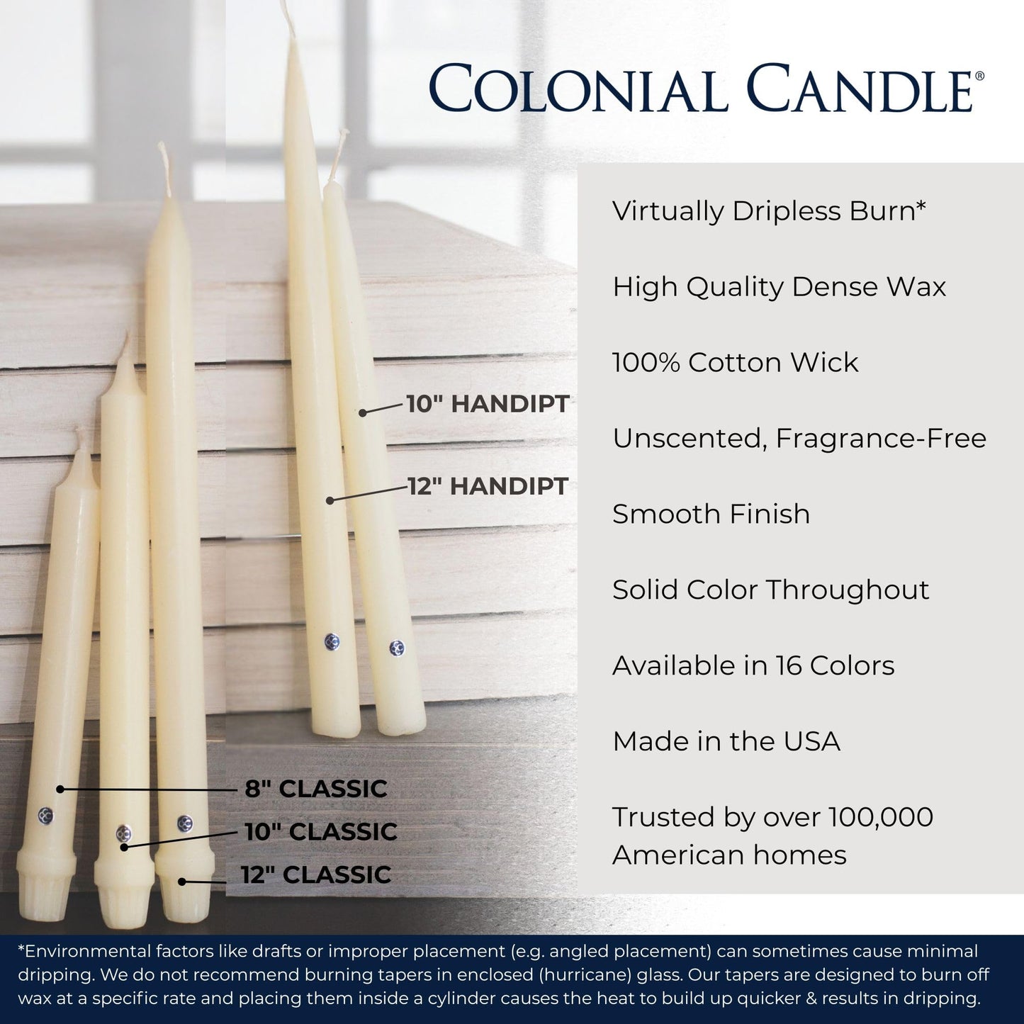 Colonial Candle Unscented Taper Candle, Classic Collection, Persian Pink, 10 in, Pack of 12 - Up to 8 Hours Burn