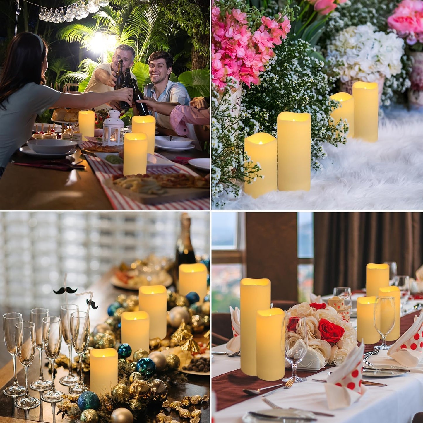 YOROXRG Set of 24 Waterproof Outdoor Flameless Candles, LED Candles with 4 Remote and Timer,(H 4" 5" 6" x D 2.2"),for Christmas,Halloween,Wedding,Festival