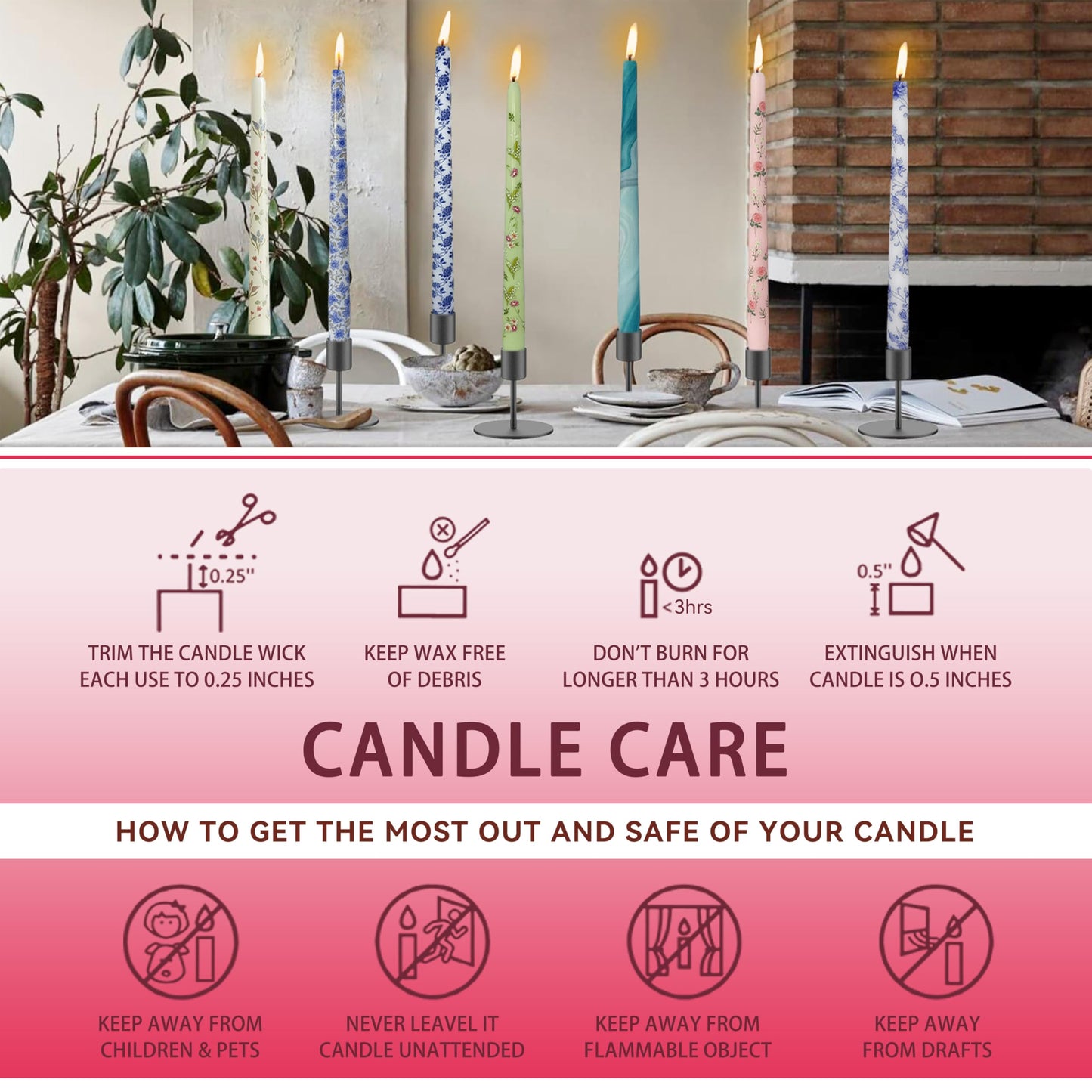 10 inch Long Candle Blue Quicksand Taper Candles Printed Candlestick Handmade Unscented Taper Candle 4 Pack Smokeless Tapered Candles for Home Dinner Wedding Holiday
