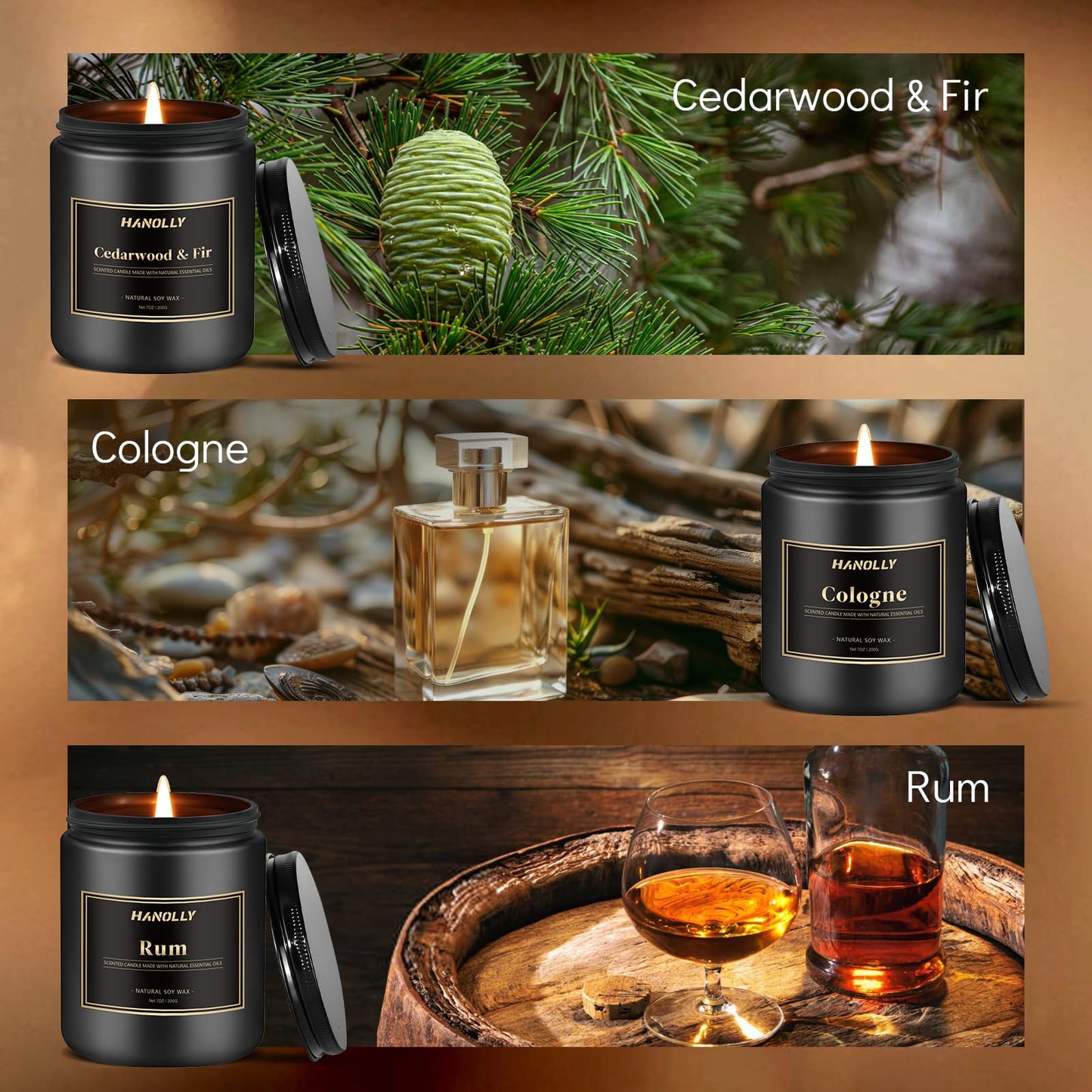 Mens Scented Candle Gift Set, 6 Pack Candles for Men, Gifts for Father, Dad, Husband or Boyfriend, Soy Candles for Home Scented, 42 oz Long Lasting Aromatheraspy Candle, Maculine Jar Candle Kit