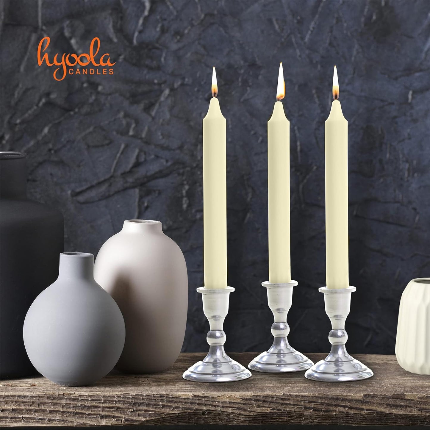 Hyoola Taper Candles - 7 Inch Ivory Dripless, Unscented Dinner Candle - 30 Pack European Made Candles 6 Hour Burn Time