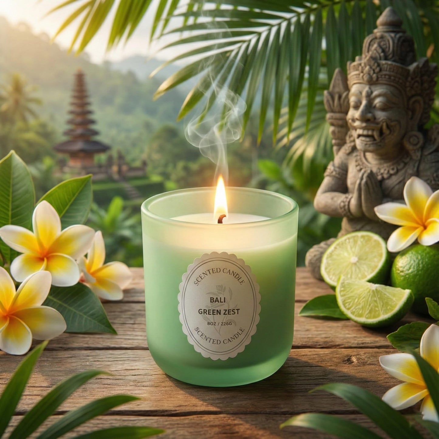 Bali Green Zest Scented Candle 8oz – CW Studio Color-Sprayed Glass Jar, Fresh Citrus Lemongrass & Herbal Aroma – Tropical Spa Gift Candle, Mother's Day & Birthday – 40-45 Hour Burn